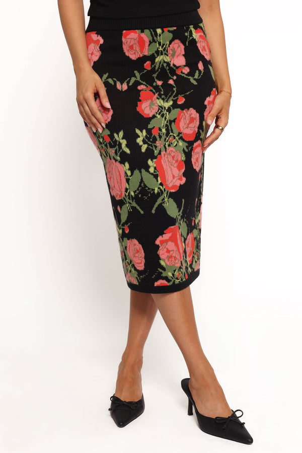 BOTTOMS Reeva Knit Skirt - Black Floral