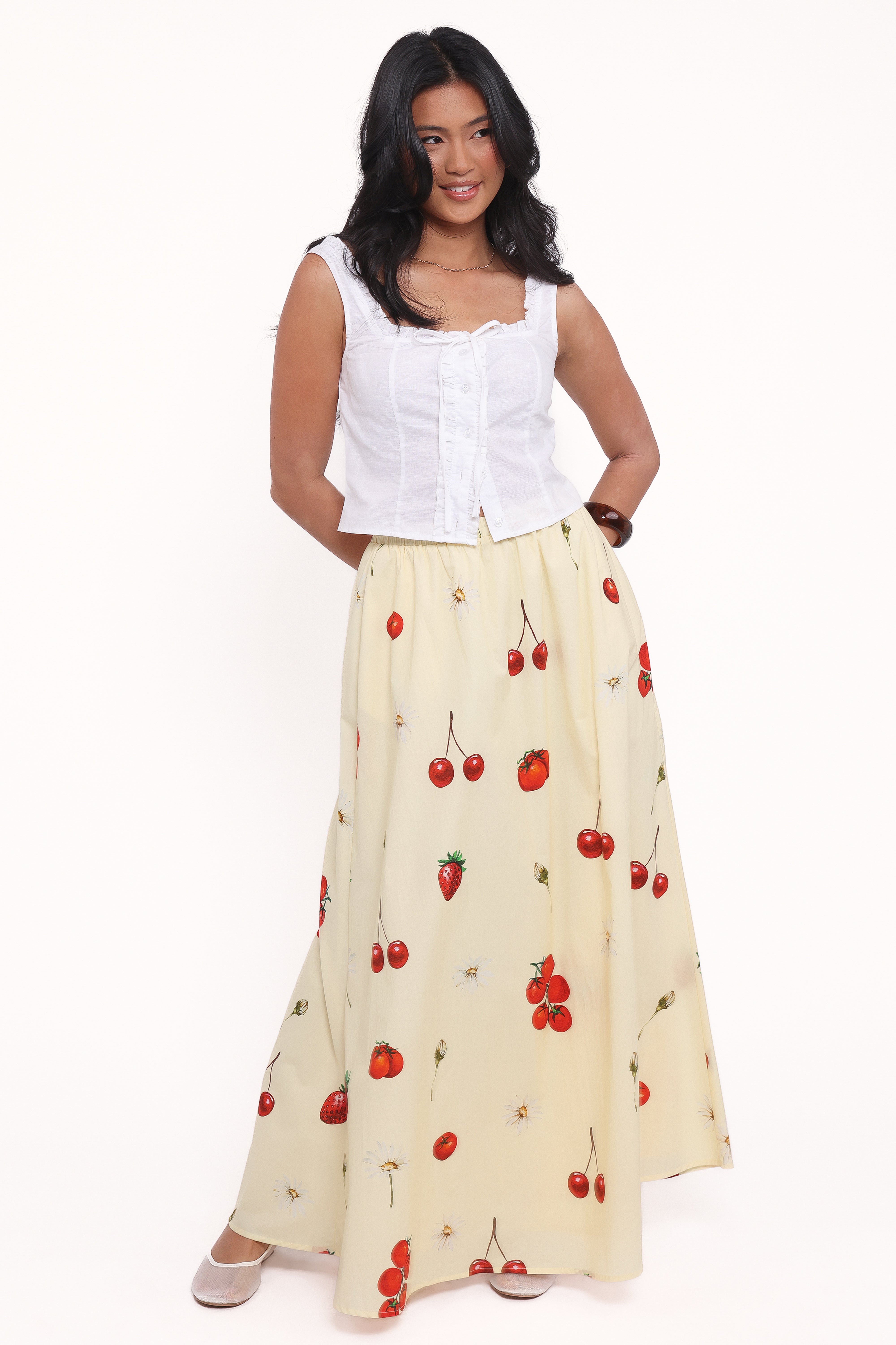 BOTTOMS Remira Midi Skirt - Yellow Cherry