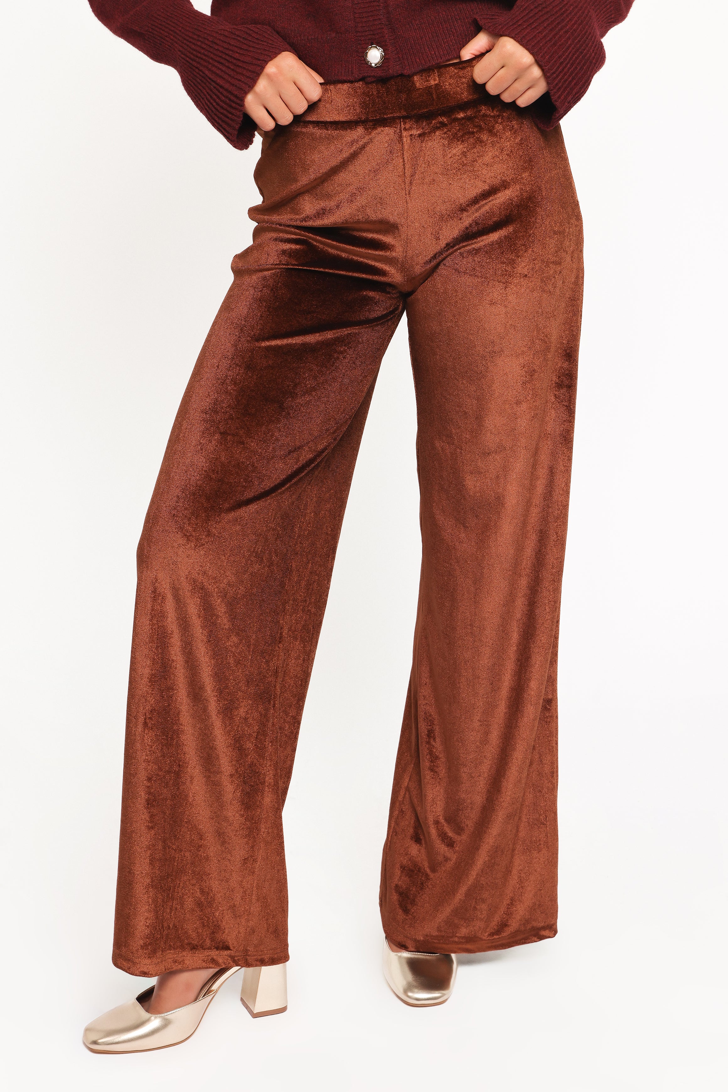 BOTTOMS Riley Stretch Velvet Pant - Chocolate