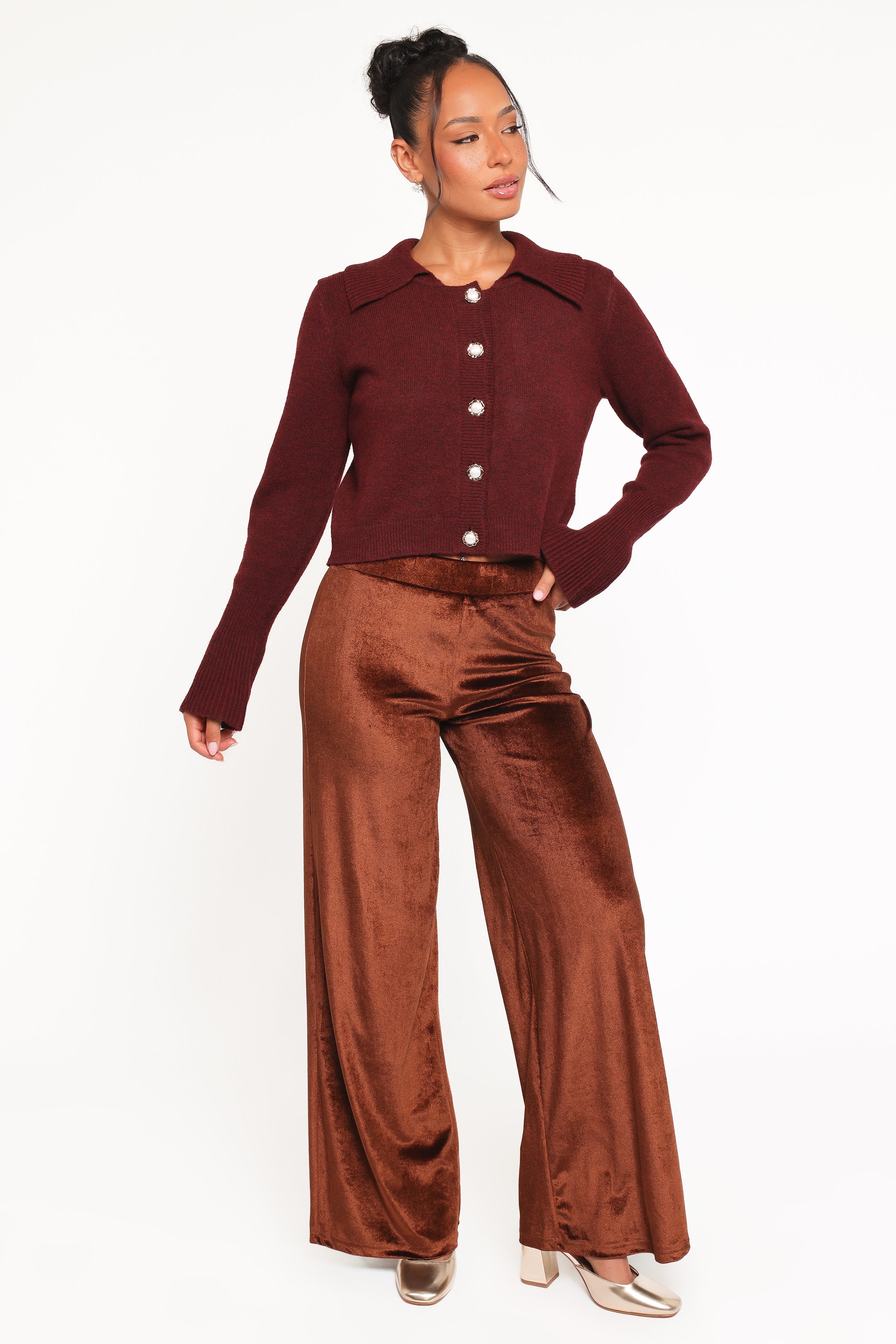 BOTTOMS Riley Stretch Velvet Pant - Chocolate