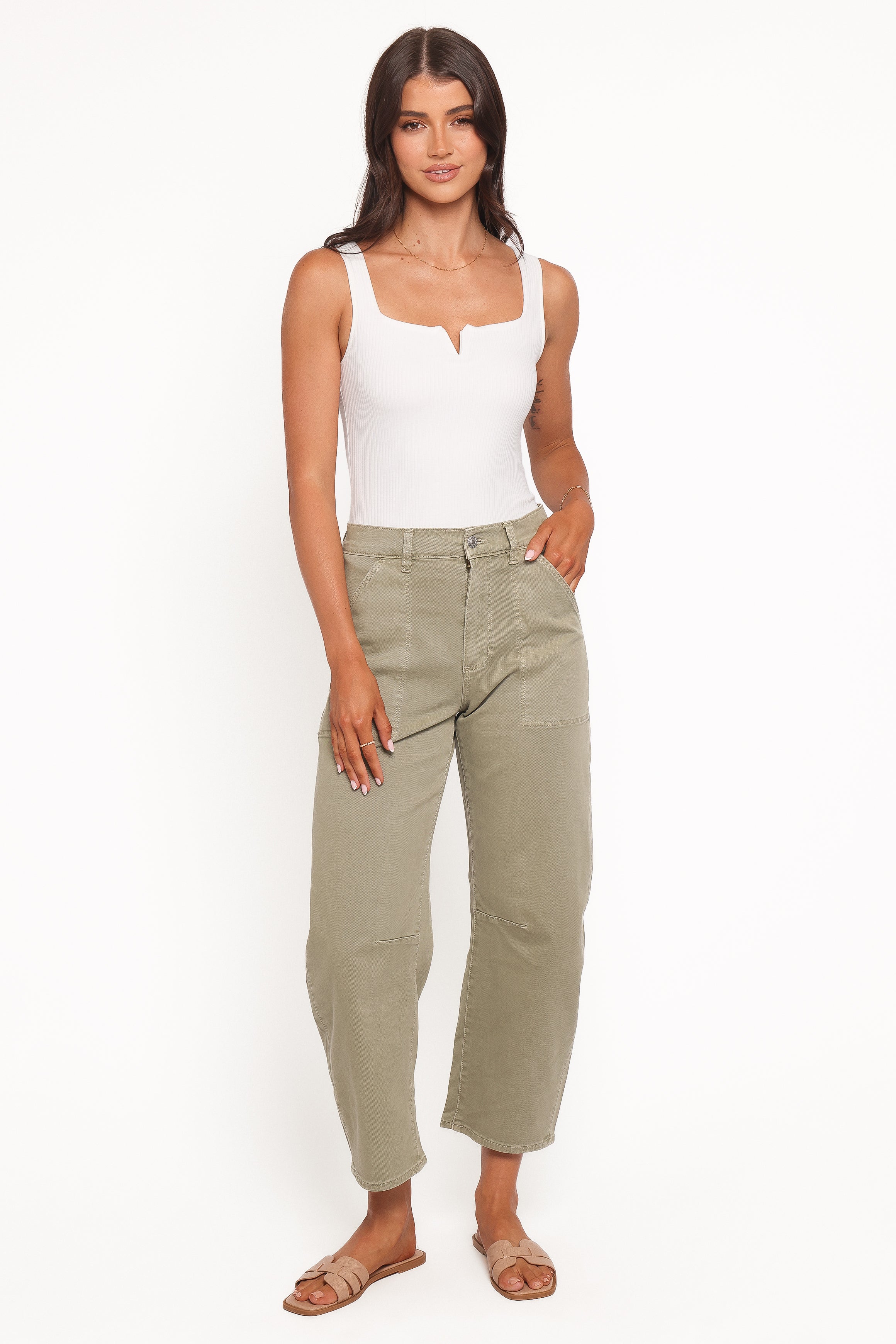 BOTTOMS Rollas Gigi Barrel Drill Jeans - Summer Olive