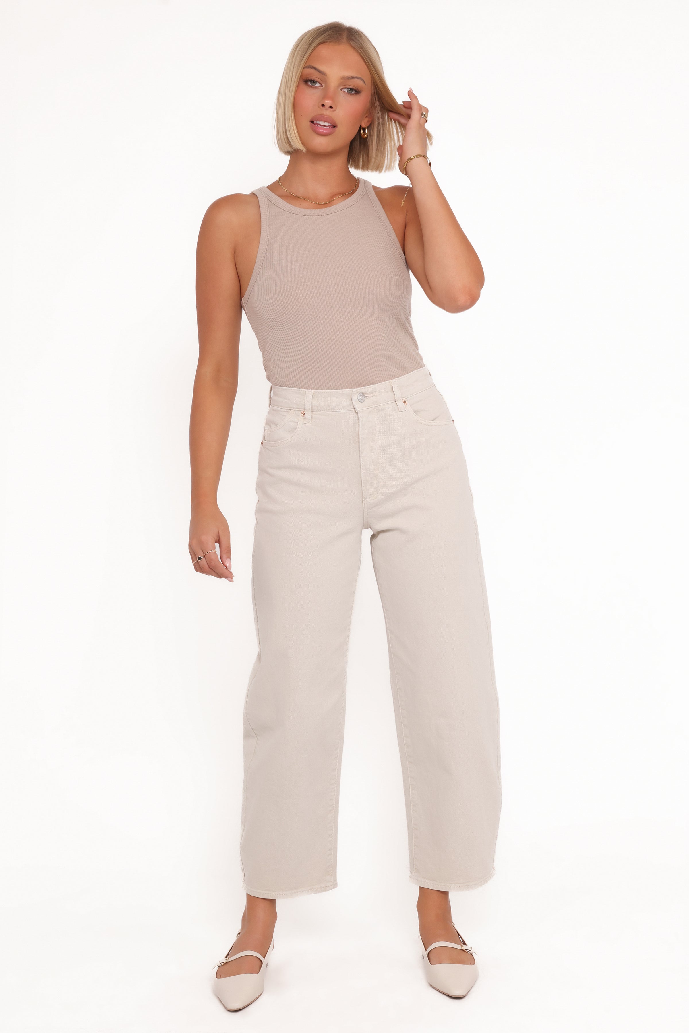 BOTTOMS Rollas Gigi Barrel Jeans - Salt