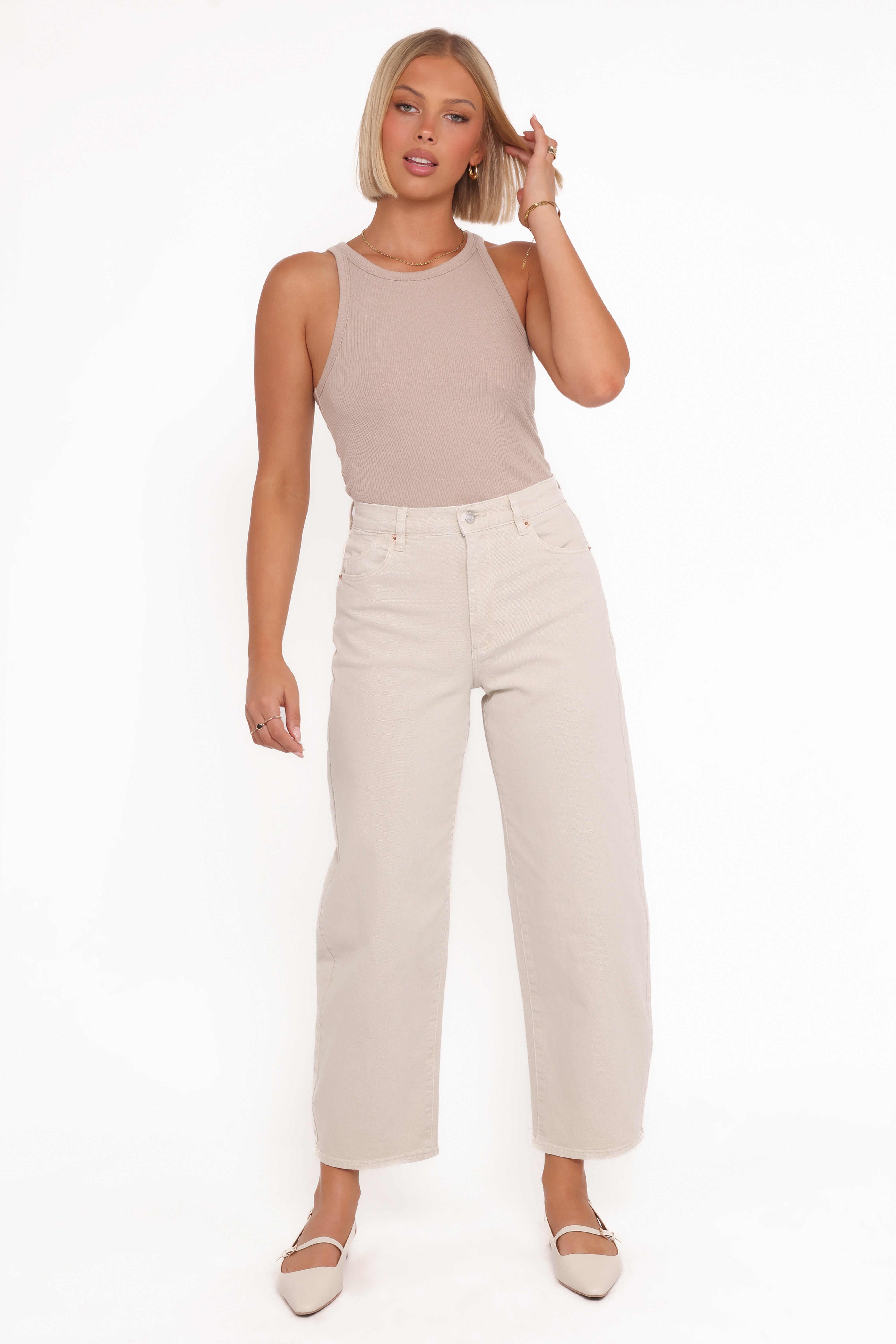 BOTTOMS Rollas Gigi Barrel Jeans - Salt