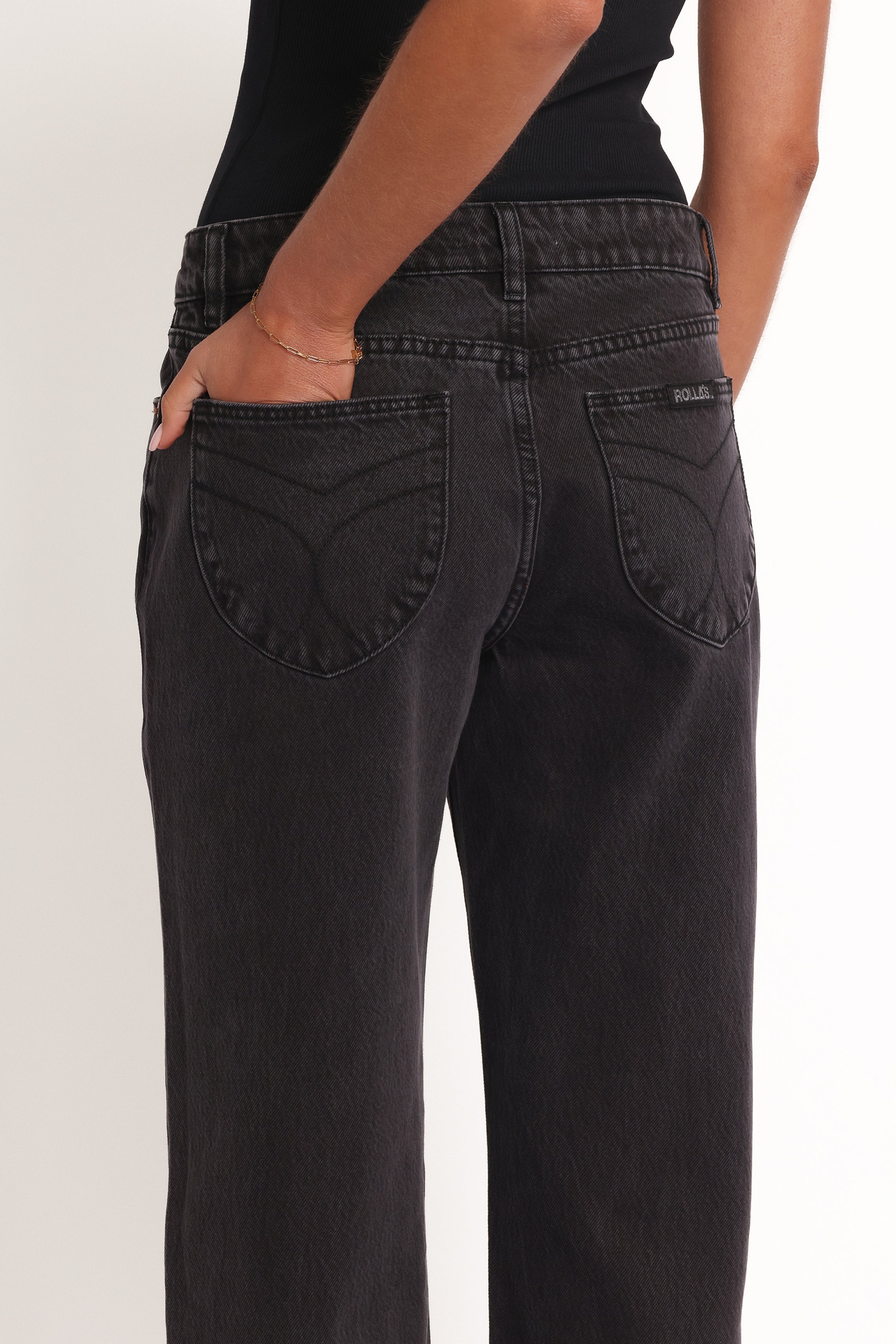 BOTTOMS Rollas Heidi Low Rise Jeans - Stone Black