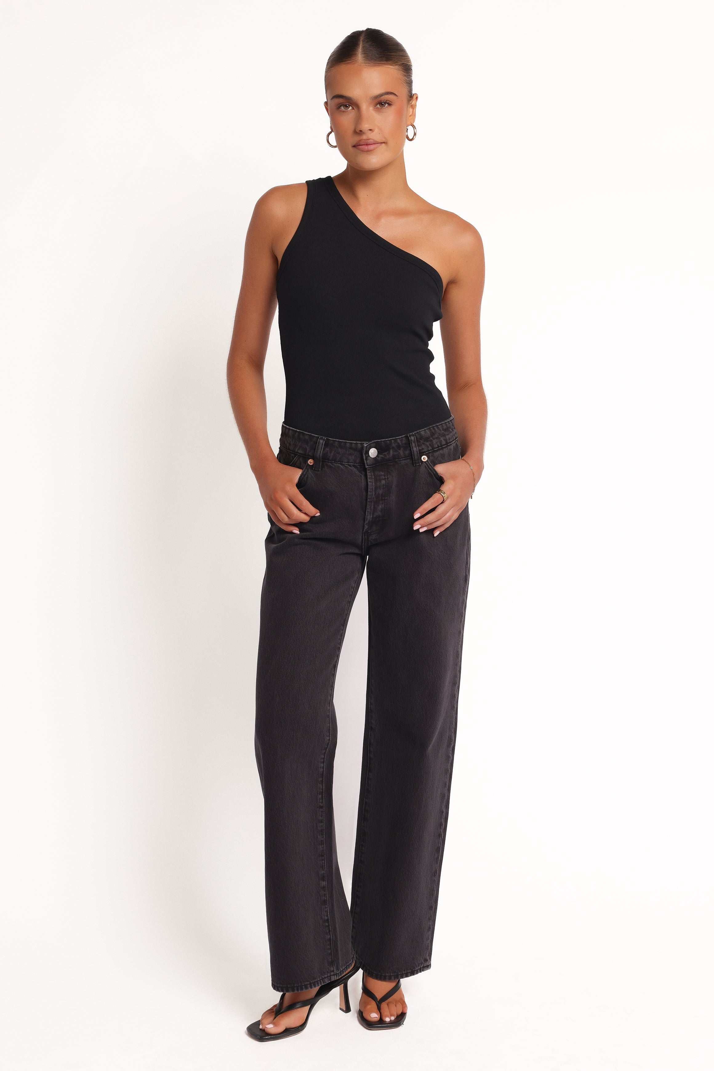 BOTTOMS Rollas Heidi Low Rise Jeans - Stone Black
