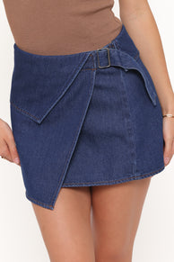 BOTTOMS @Rollas Lenny Wrap Denim Skirt - Blue Smoke