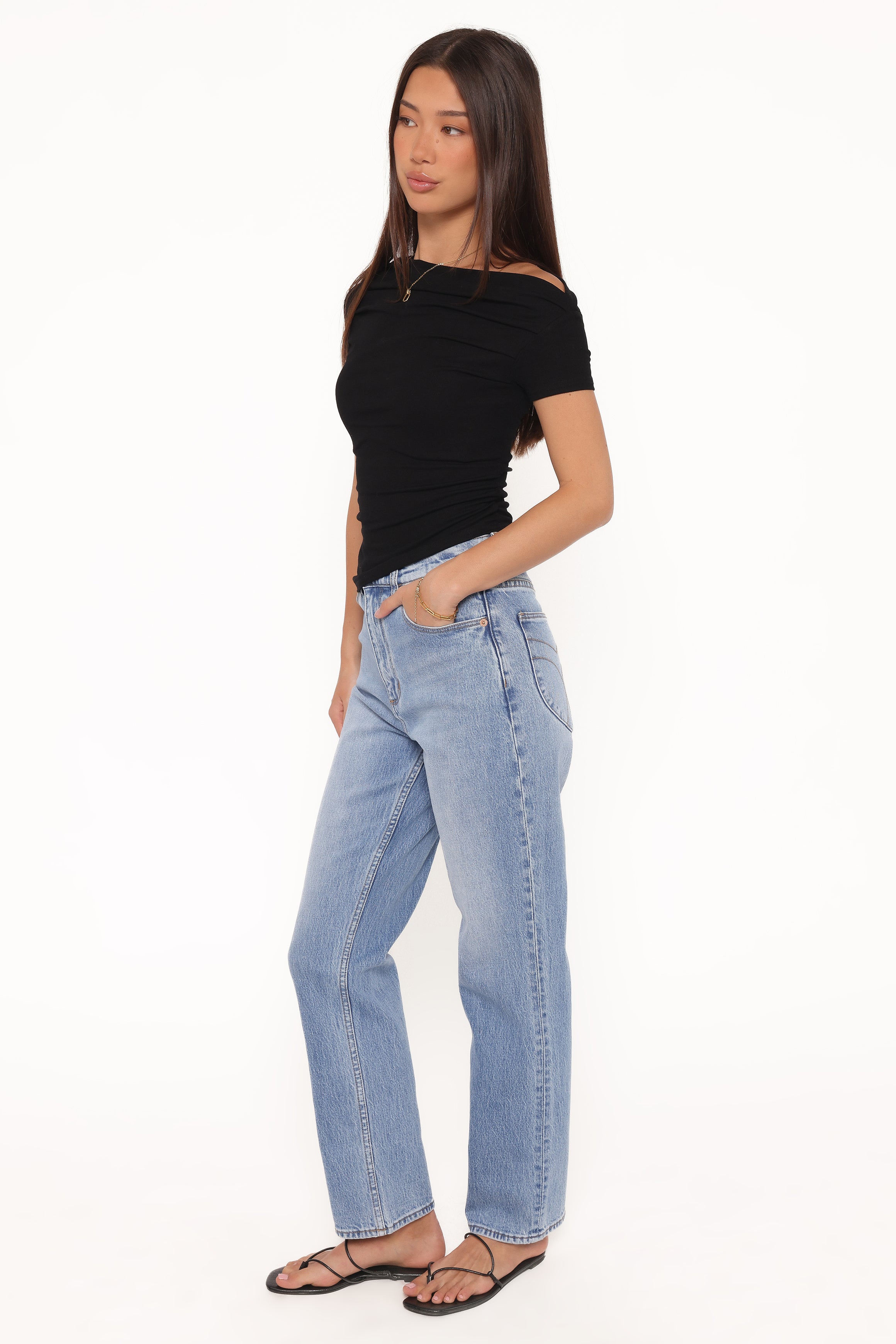 BOTTOMS @Rollas Loulou Straight Leg Jeans - Lennon Blue