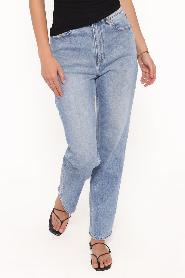 BOTTOMS @Rollas Loulou Straight Leg Jeans - Lennon Blue