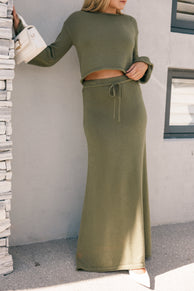 BOTTOMS @Rooney Knit Skirt - Olive (Hold for Cool Beginnings)