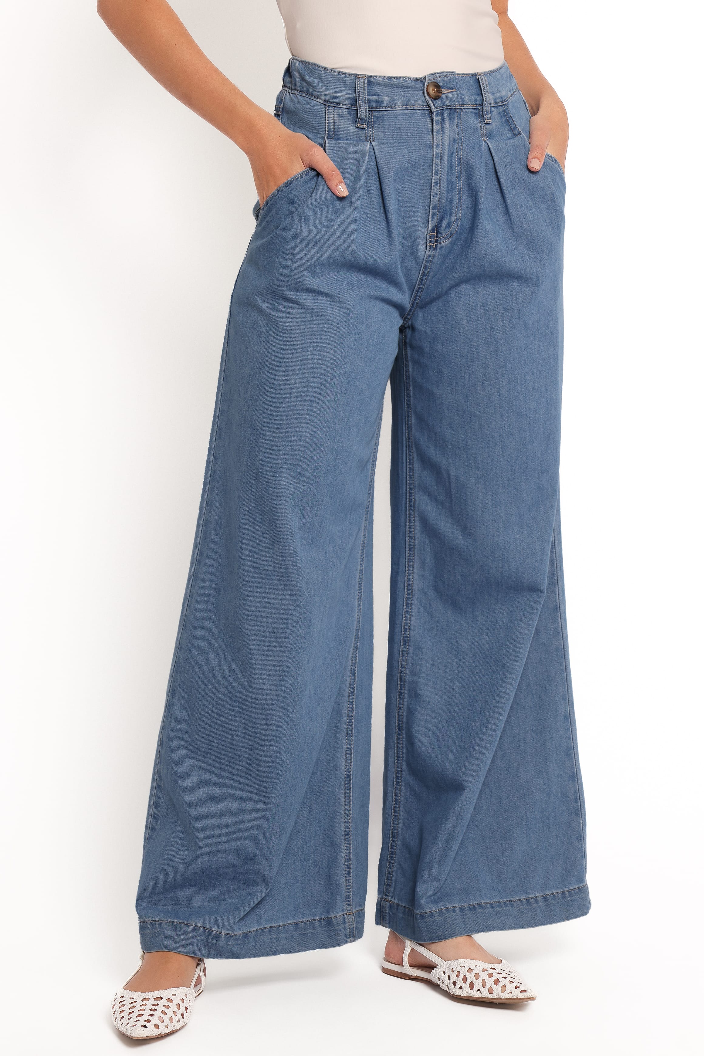 BOTTOMS Rosalee Chambray Wide Leg Pant - Medium Denim