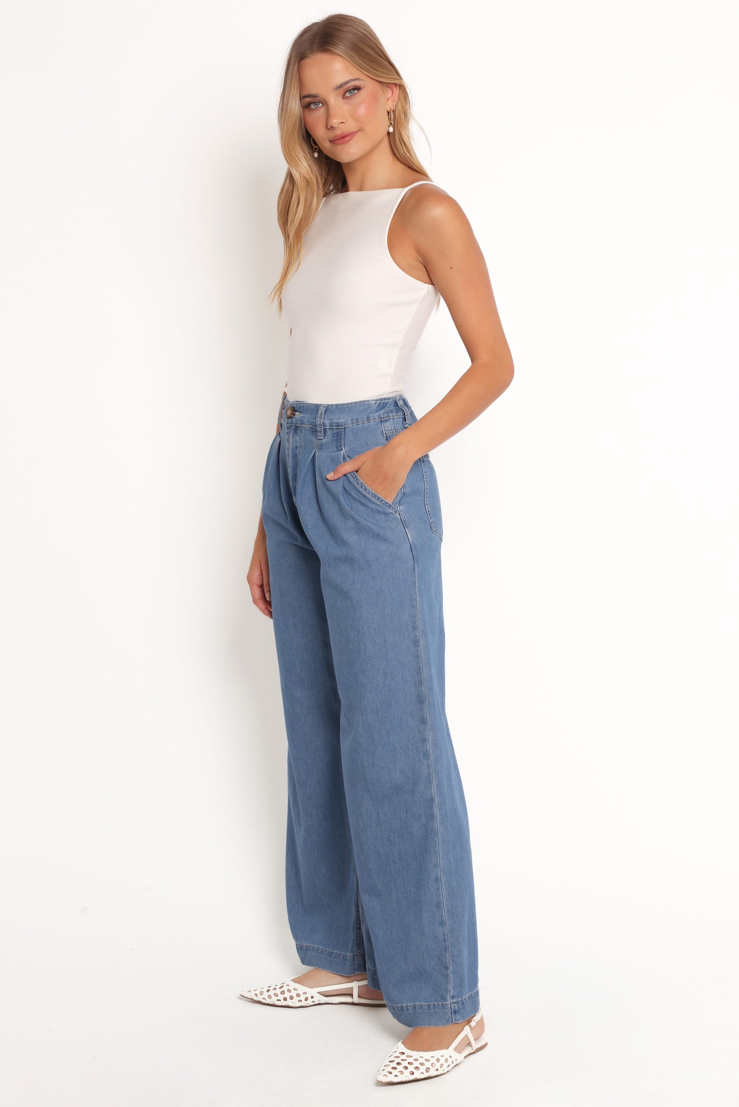 BOTTOMS Rosalee Chambray Wide Leg Pant - Medium Denim