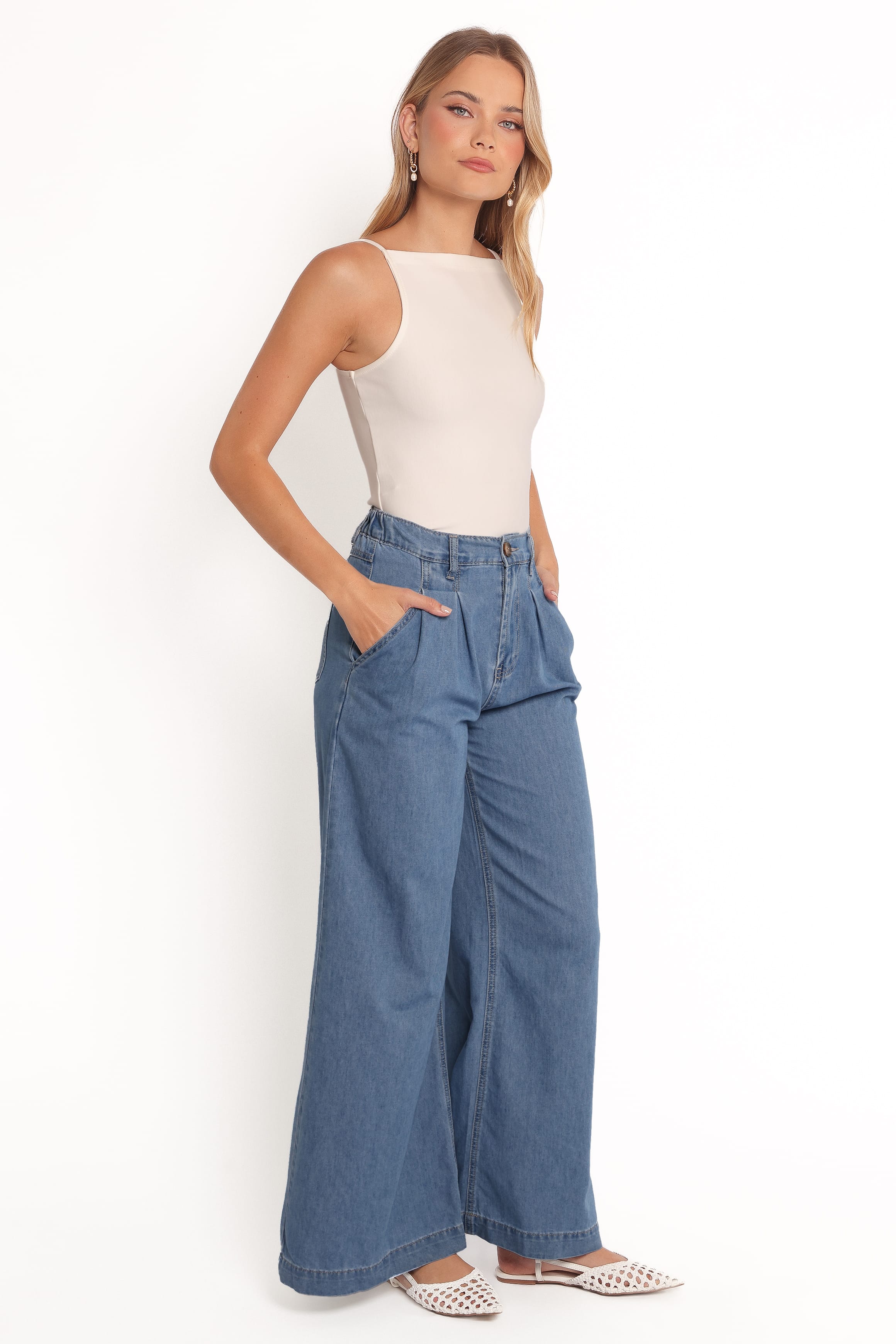 BOTTOMS Rosalee Chambray Wide Leg Pant - Medium Denim