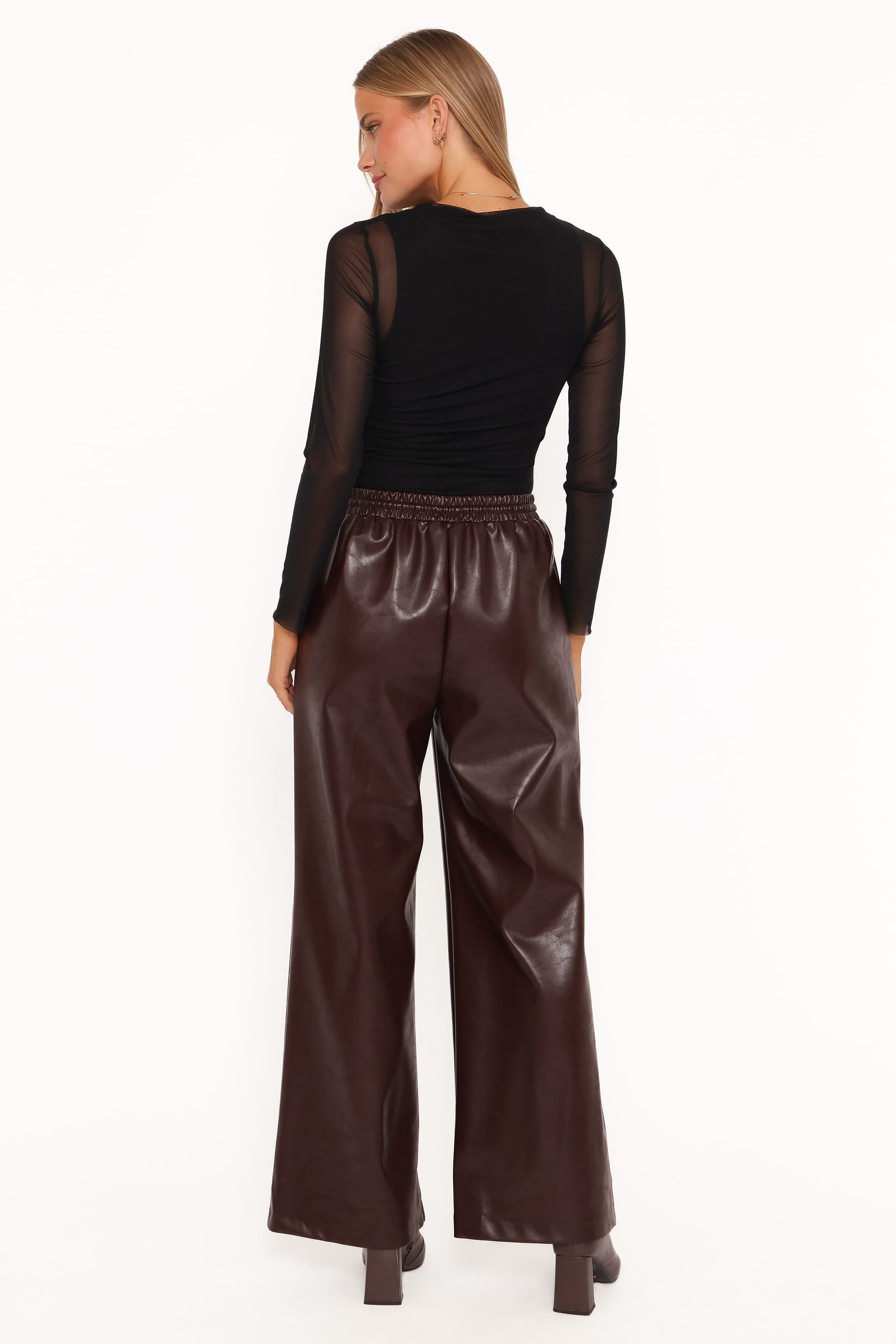 BOTTOMS Saffron Vegan Leather Wide Leg Pant - Burgundy