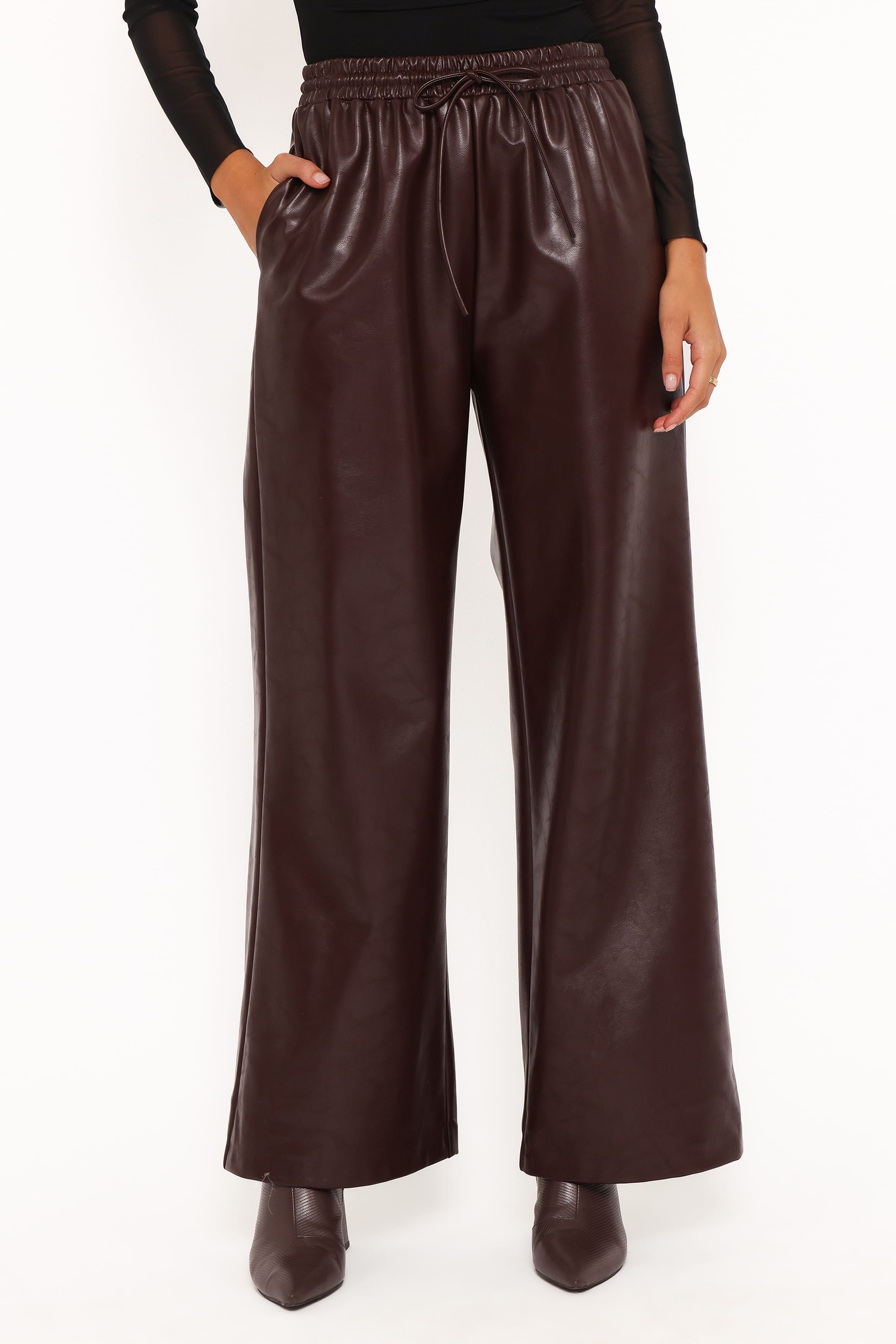 BOTTOMS Saffron Vegan Leather Wide Leg Pant - Burgundy