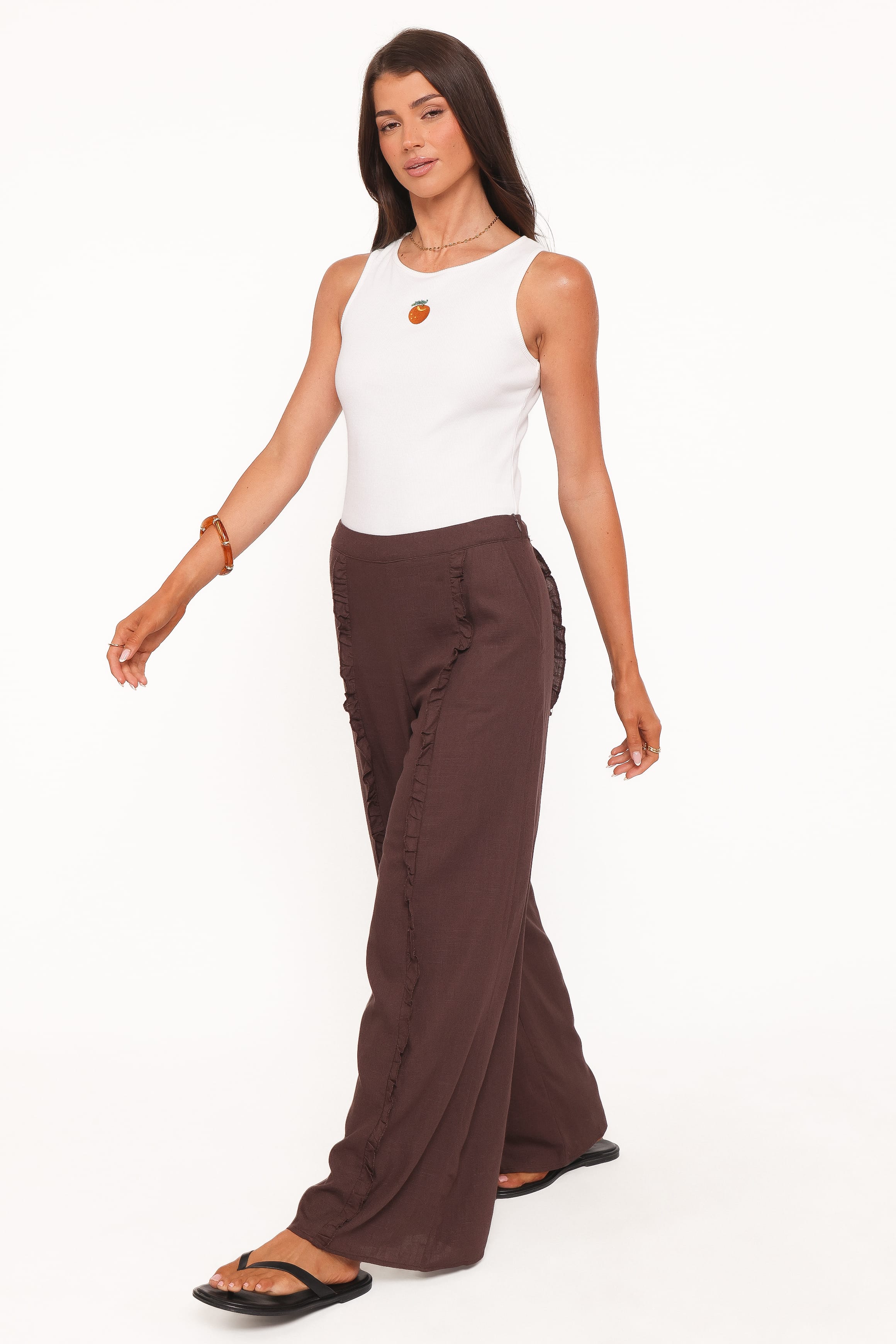 BOTTOMS Samiya Frill Pants - Dark Brown