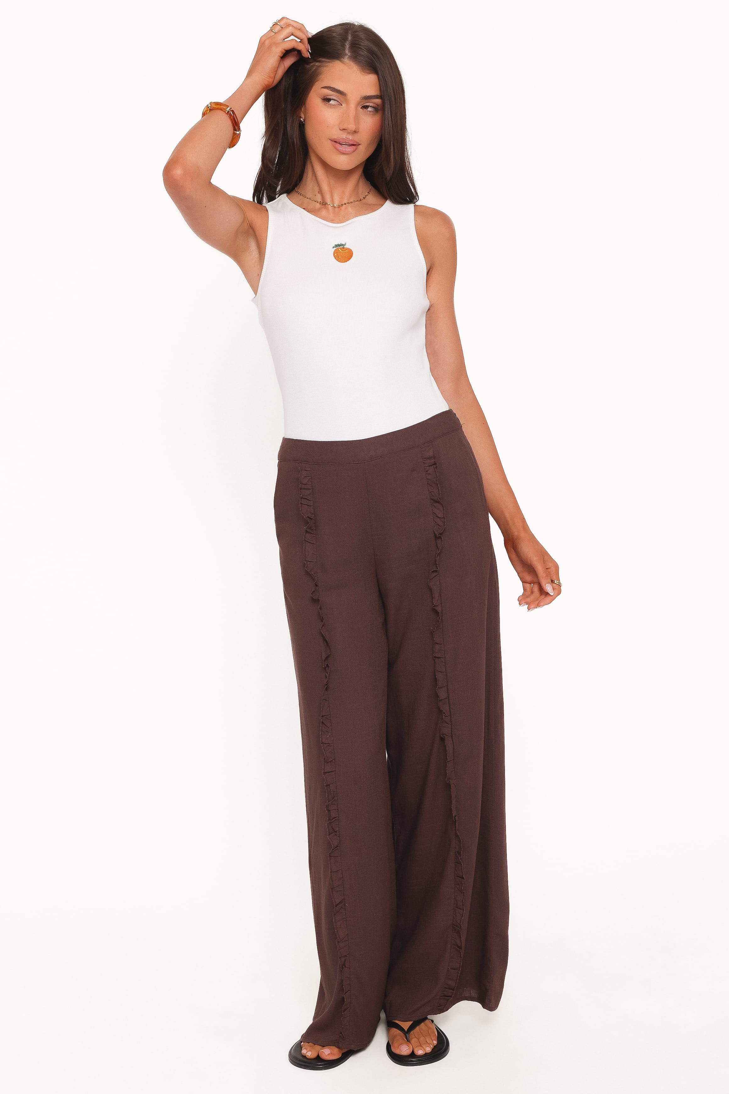 BOTTOMS Samiya Frill Pants - Dark Brown