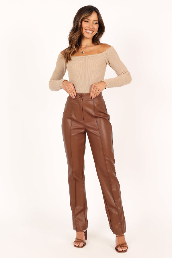 BOTTOMS Sandy Faux Leather Pants - Chocolate Brown