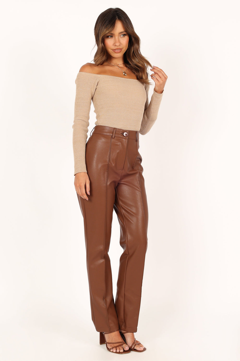 Dilyenne Pant - Mid Waist Straight Leg Faux Leather Pant in Chocolate |  Showpo