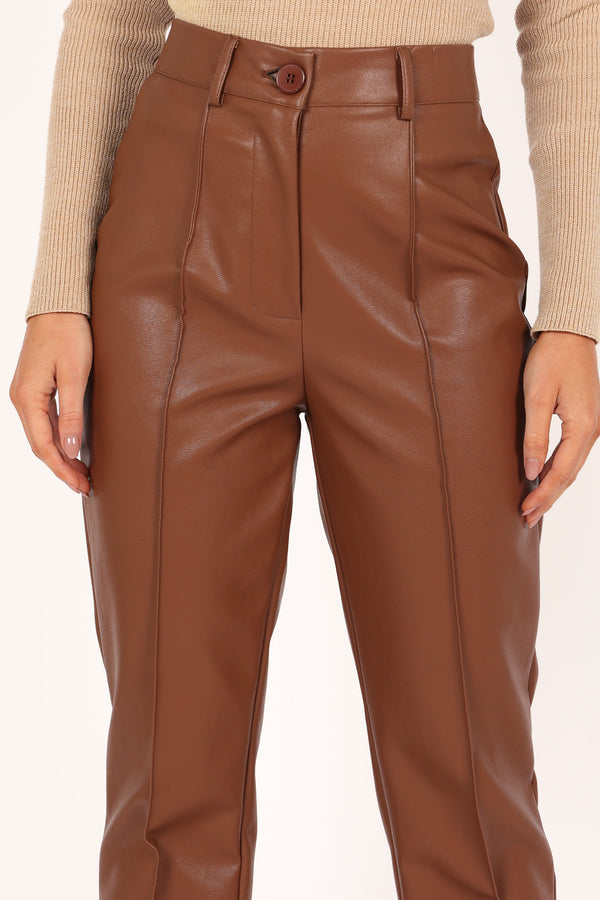 BOTTOMS Sandy Faux Leather Pants - Chocolate Brown