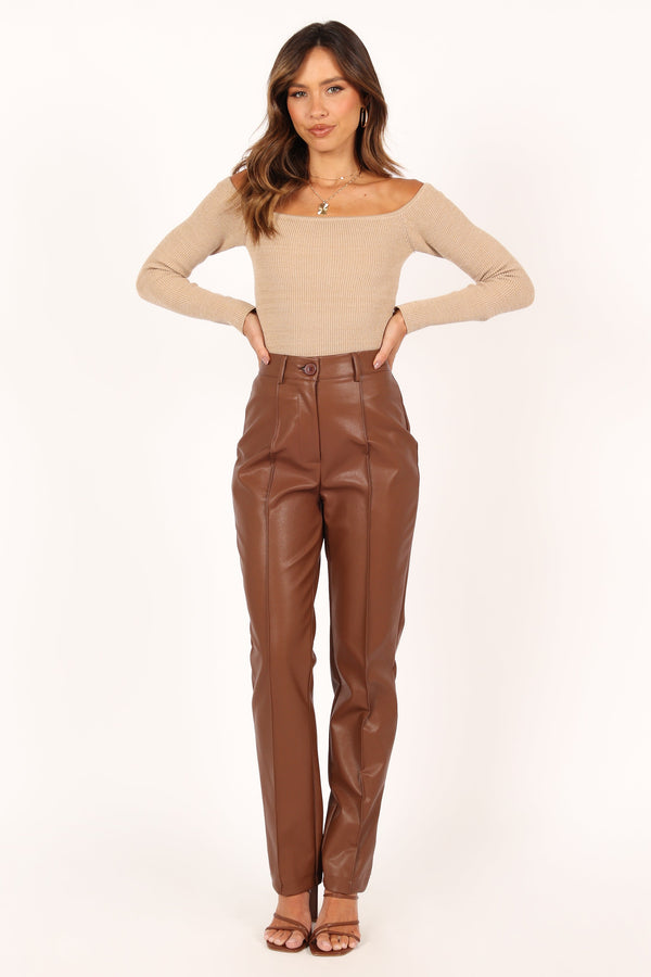 BOTTOMS Sandy Faux Leather Pants - Chocolate Brown