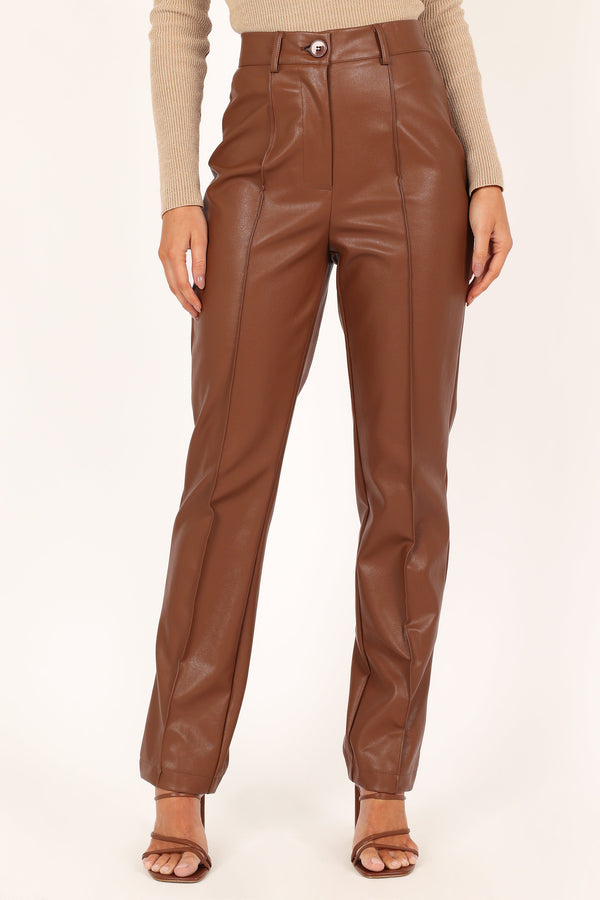 BOTTOMS Sandy Faux Leather Pants - Chocolate Brown