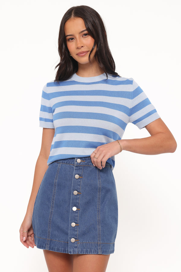 BOTTOMS Sara Button Front Denim Mini Skirt - Dark Wash