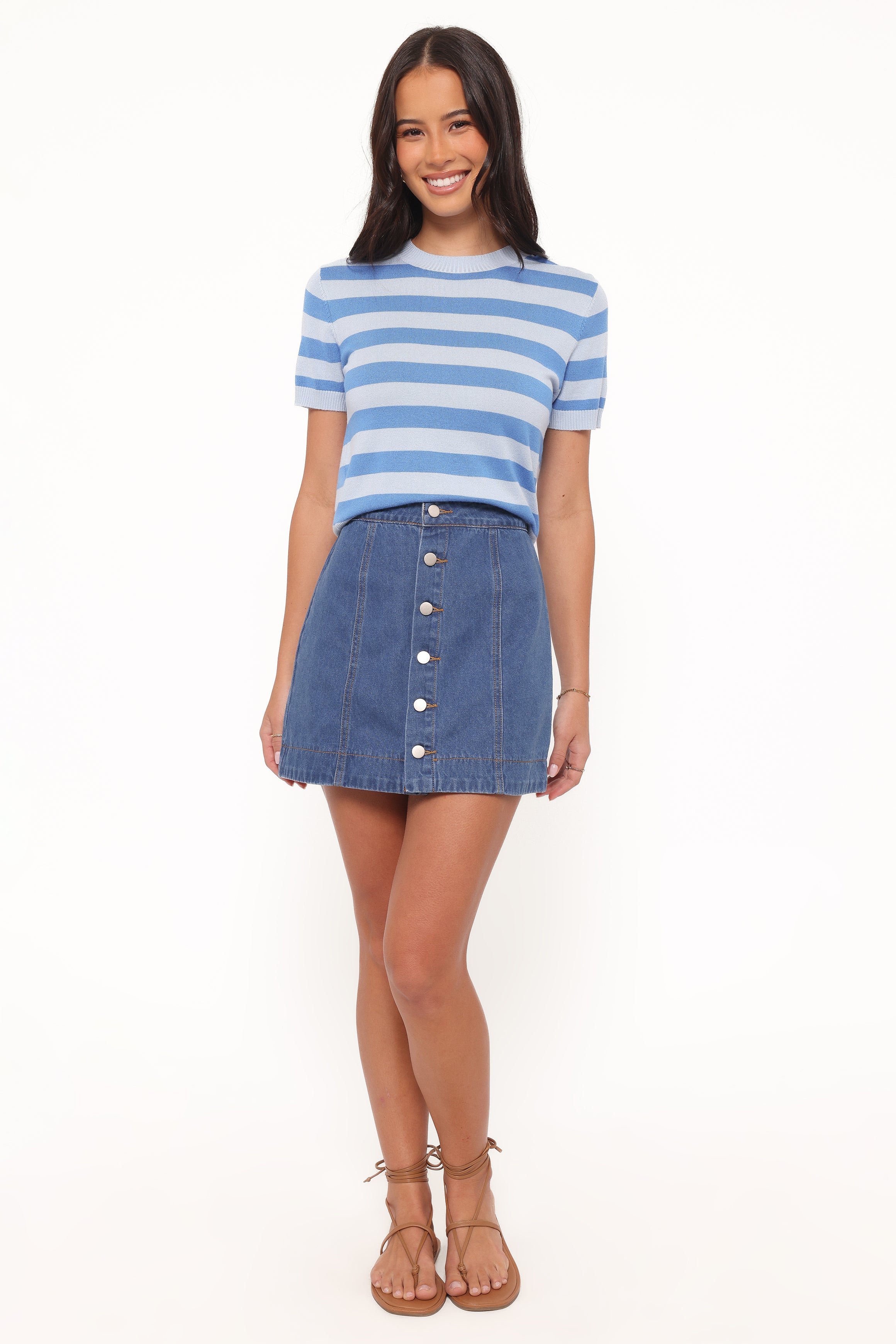 BOTTOMS Sara Button Front Denim Mini Skirt - Dark Wash