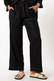 BOTTOMS @Sara Contrast Stitch Pants - Black