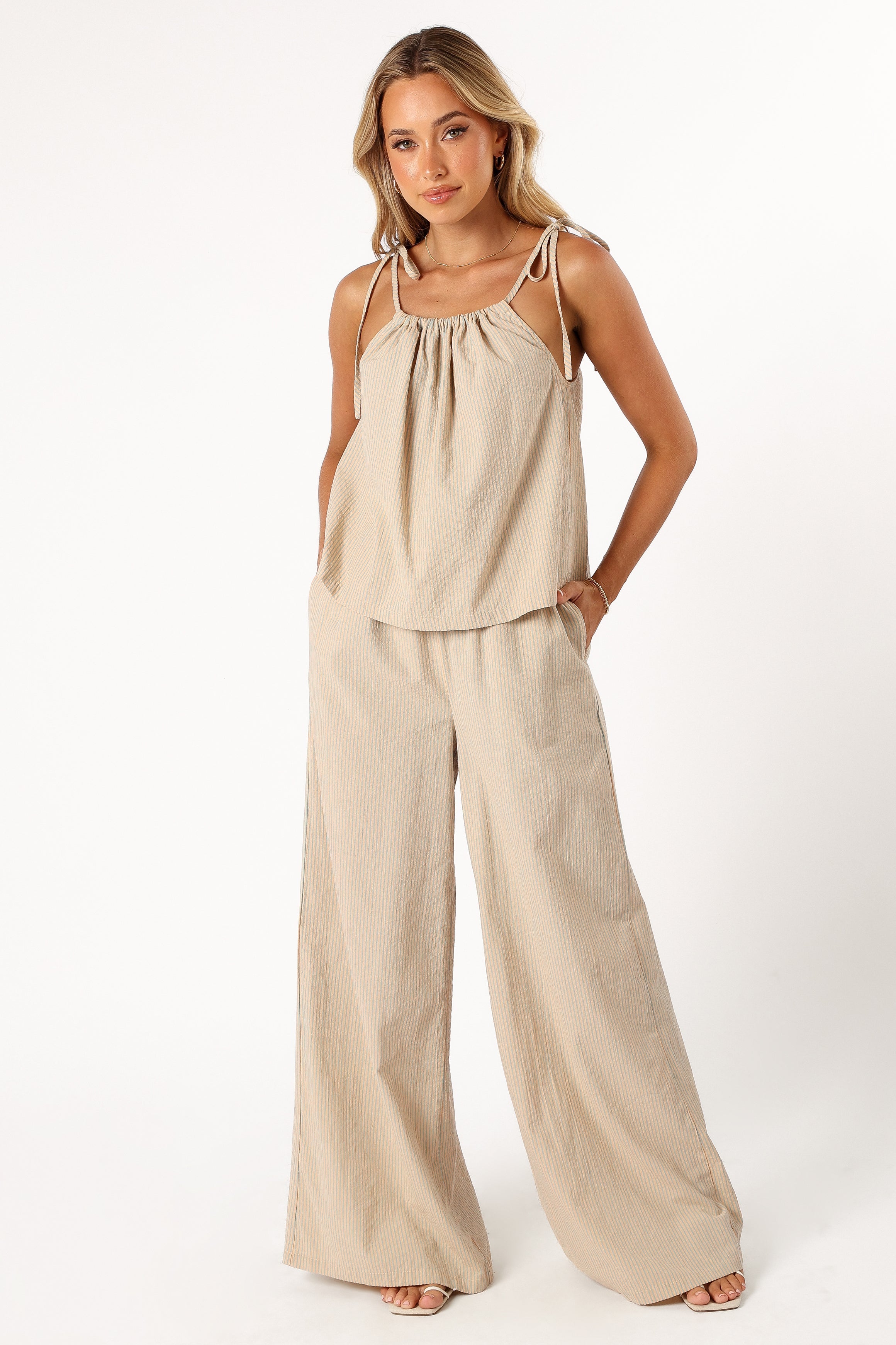 BOTTOMS @Savanna Striped Pants - Apricot