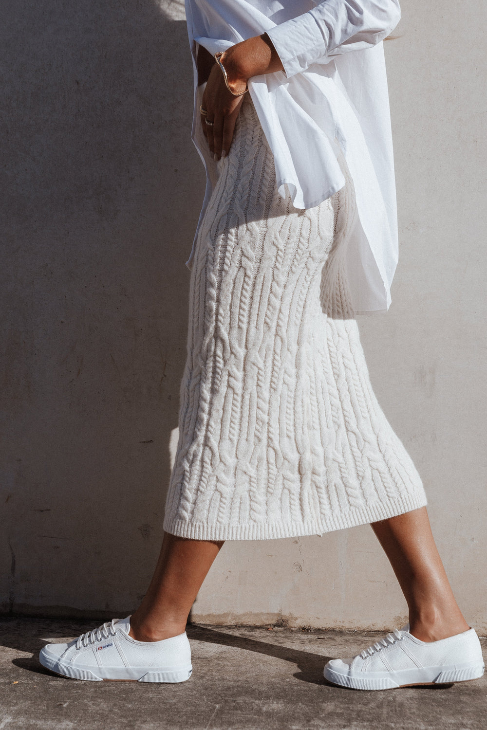 BOTTOMS @Sheridan Knit Midi Skirt - Off White