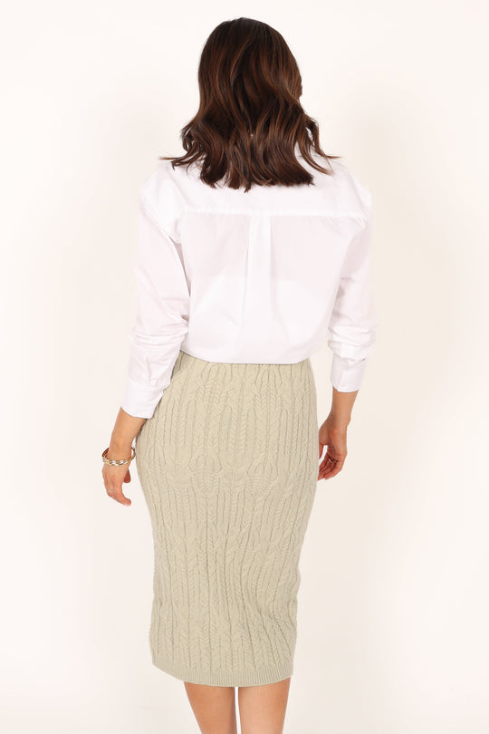 Sheridan Knit Midi Skirt Sage Green Petal & Pup