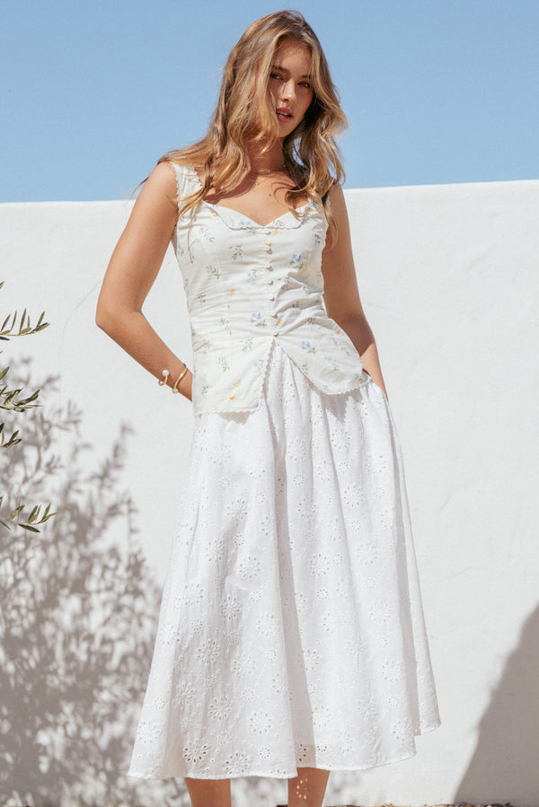 BOTTOMS Sinead Eyelet Maxi Skirt - White