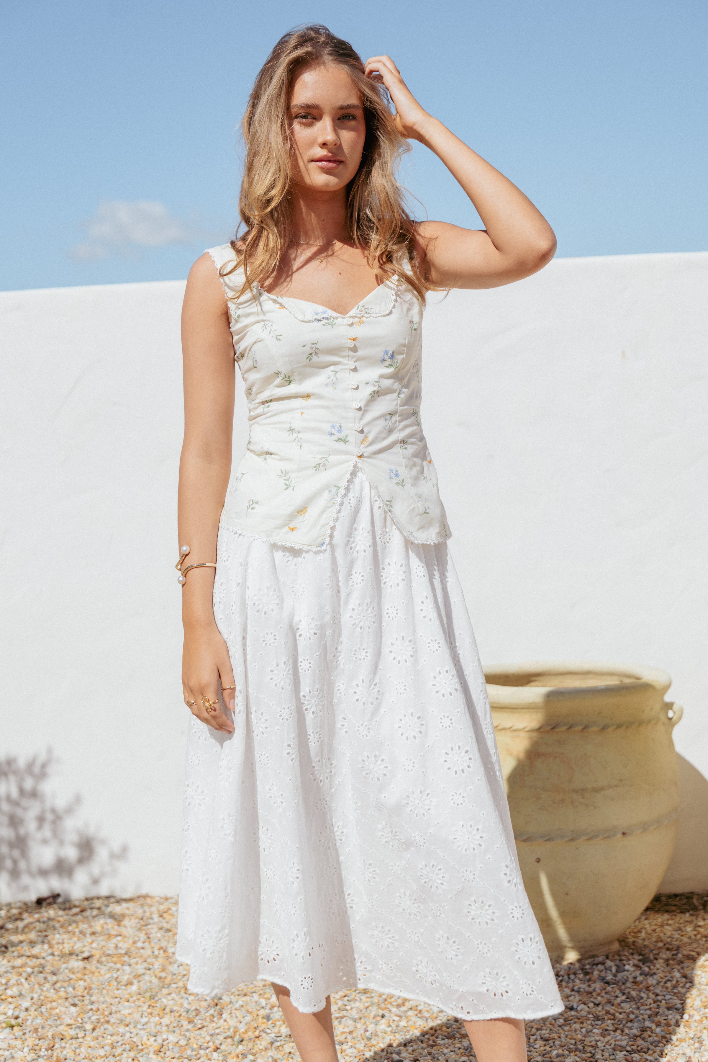 BOTTOMS Sinead Eyelet Maxi Skirt - White