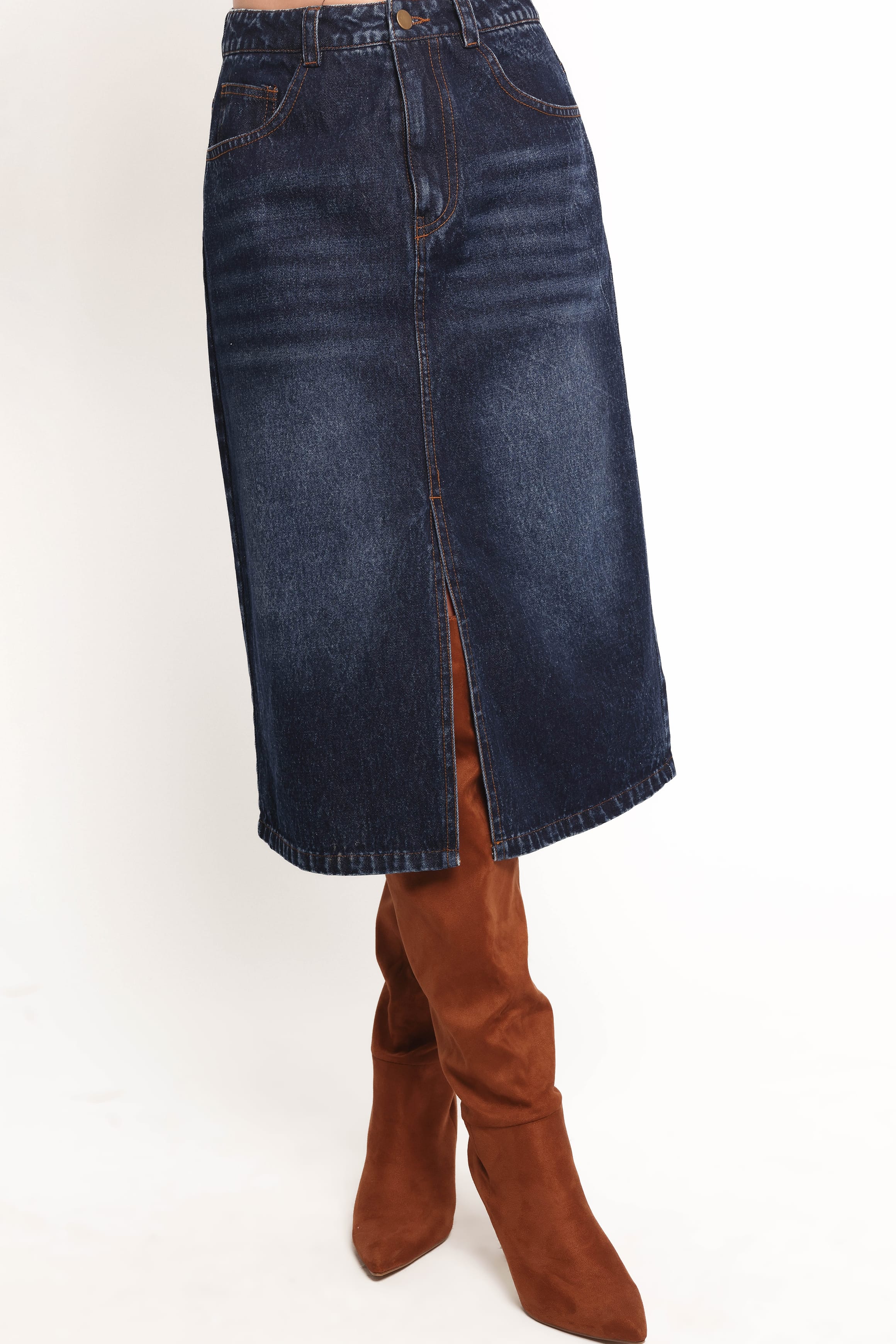 BOTTOMS Starcie Denim Midi Skirt - Medium Denim