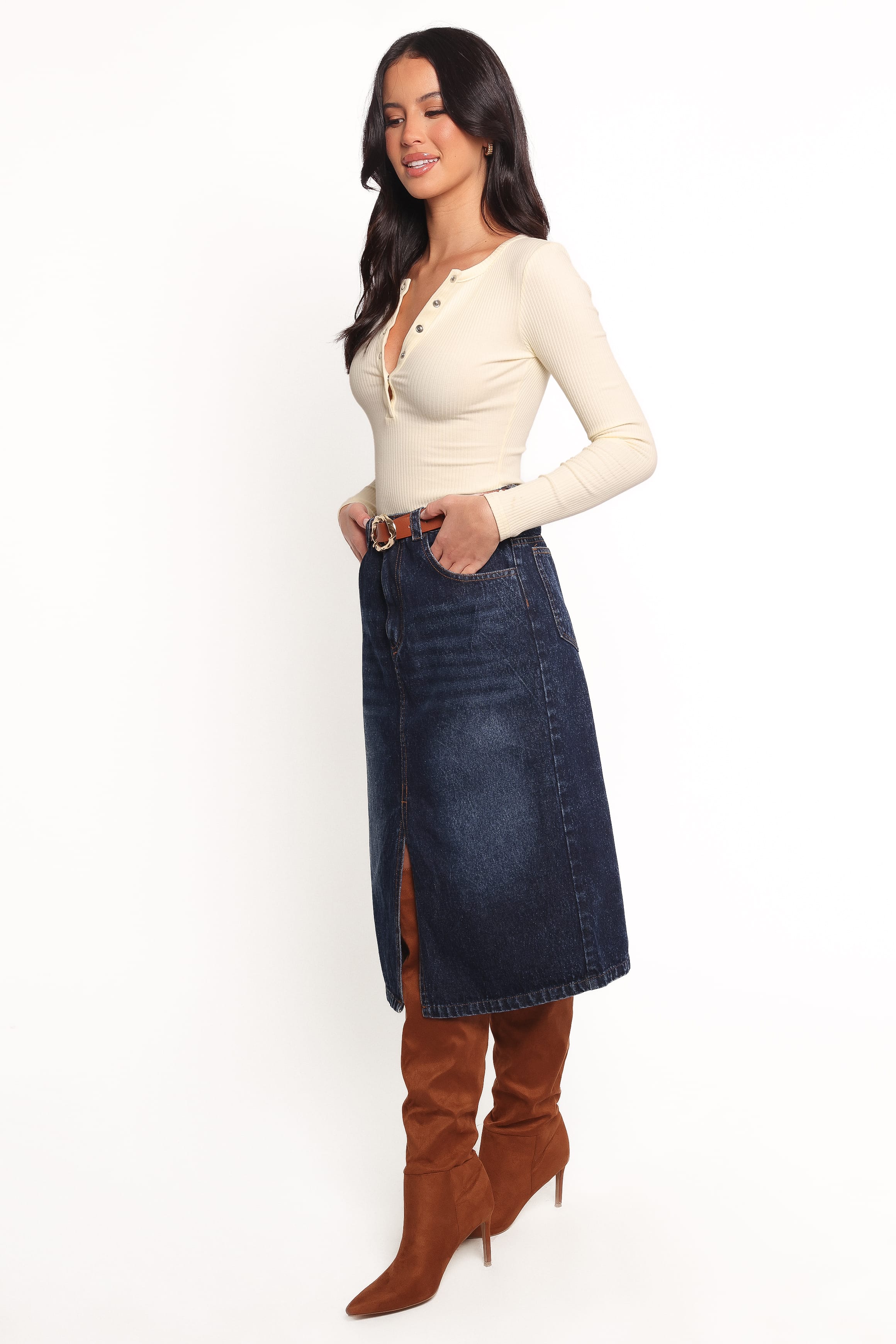 BOTTOMS Starcie Denim Midi Skirt - Medium Denim