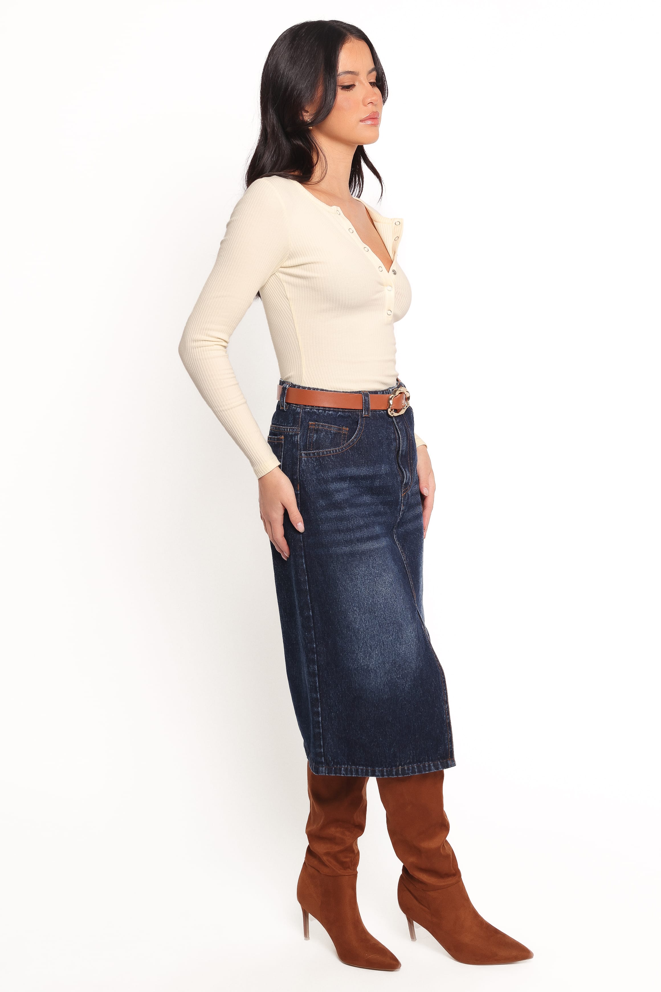 BOTTOMS Starcie Denim Midi Skirt - Medium Denim