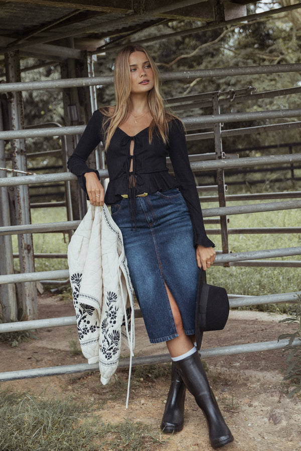 BOTTOMS Starcie Denim Midi Skirt - Medium Denim