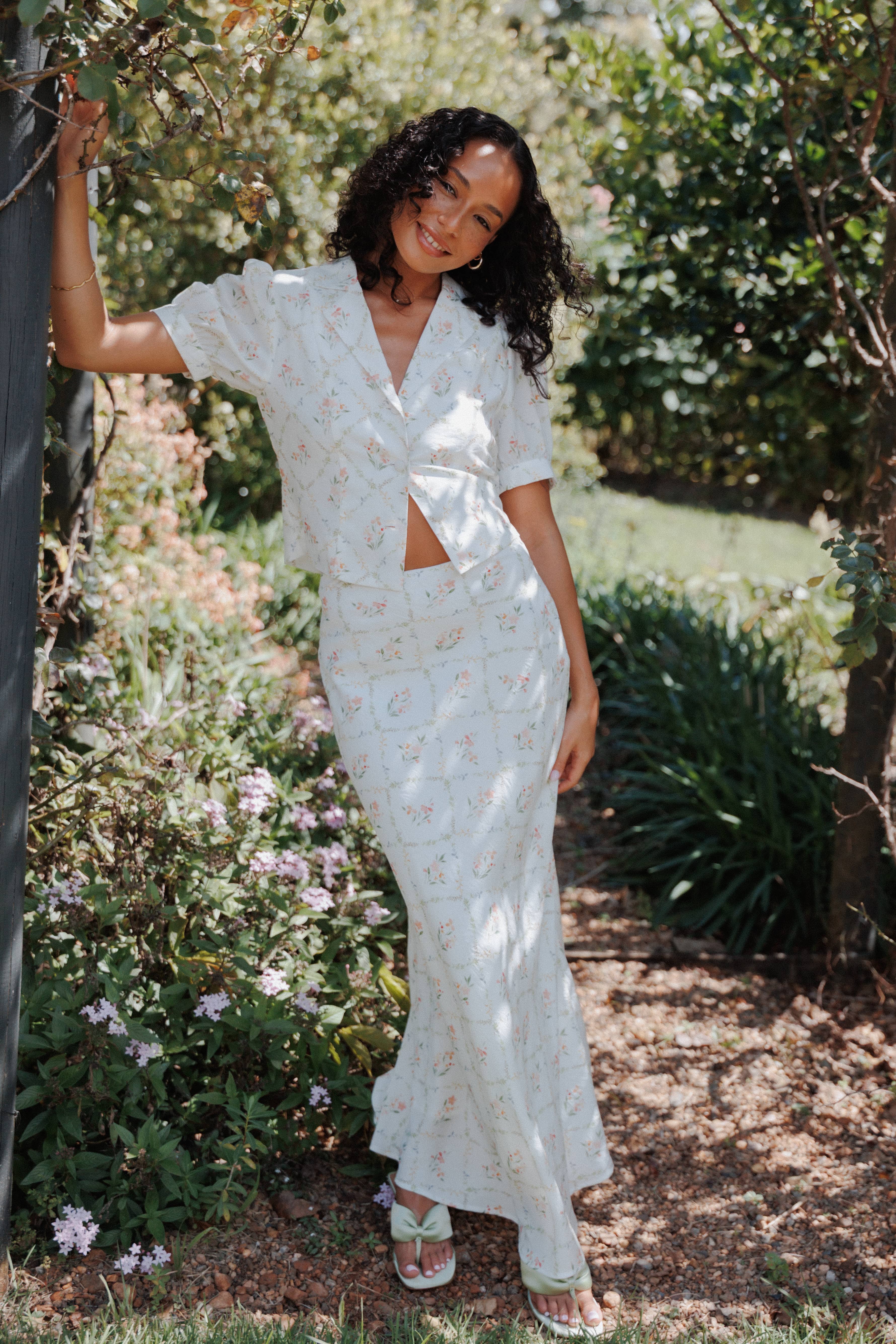 BOTTOMS Steele Bias Maxi Skirt - White Vintage Floral