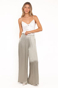 BOTTOMS Sullivan Wide Leg Satin Pant - Sage