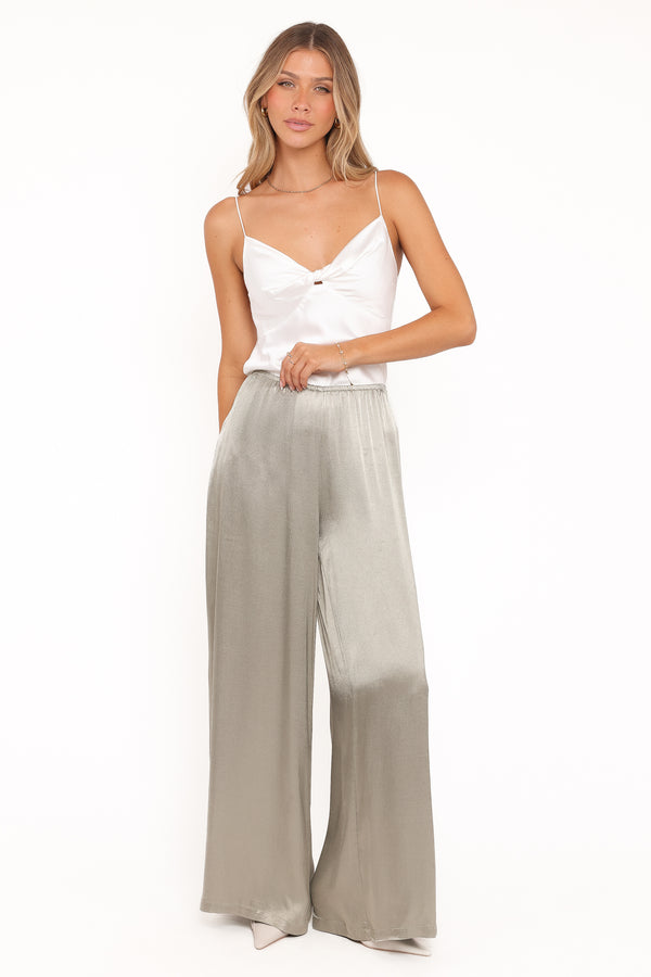 BOTTOMS Sullivan Wide Leg Satin Pant - Sage