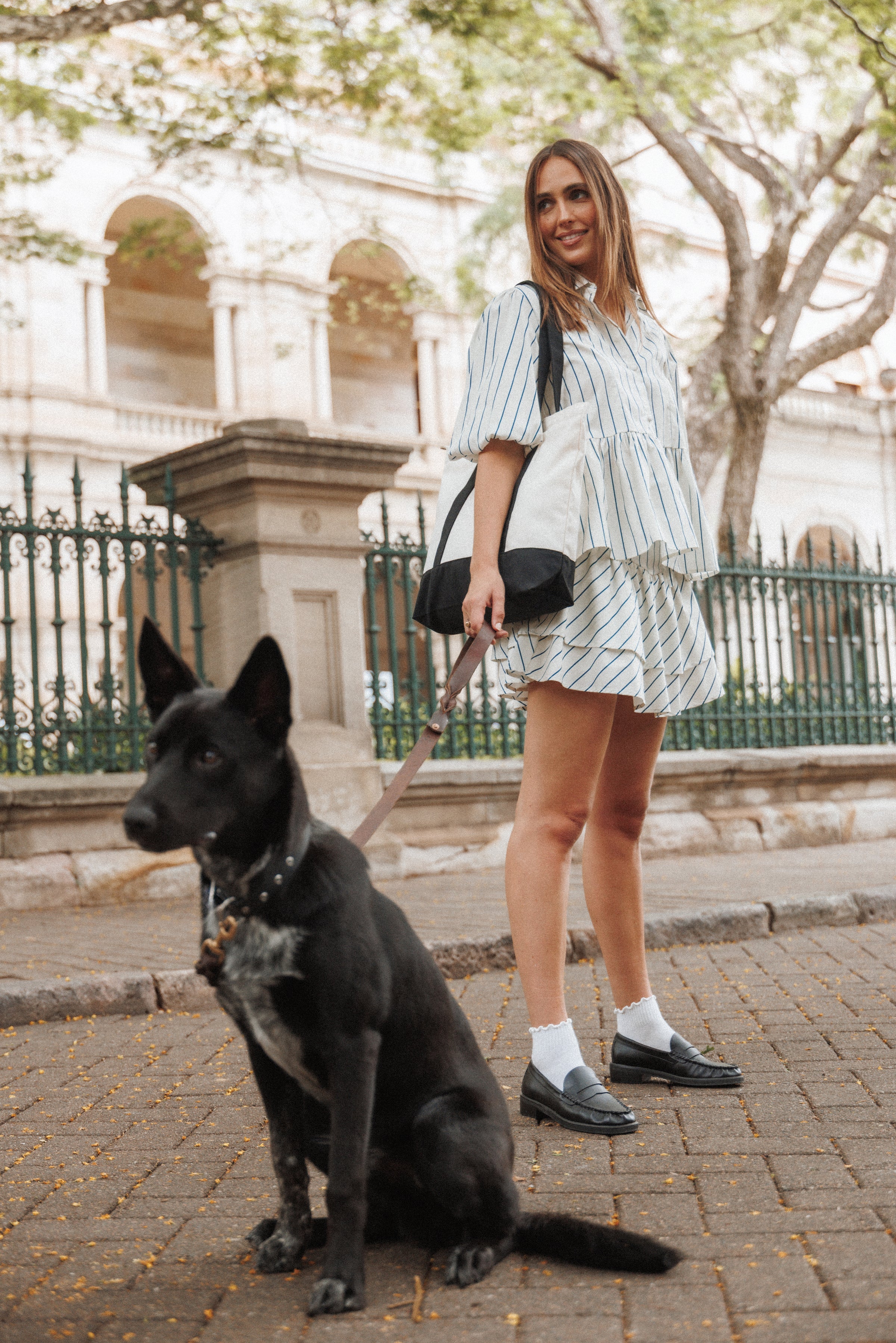BOTTOMS Sybella Frill Basque Skirt - Yellow/Blue Stripe