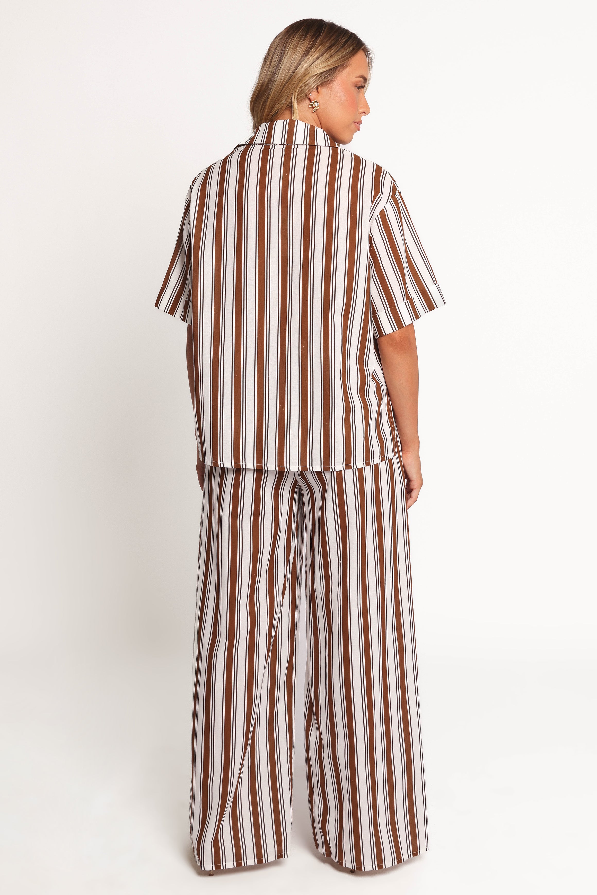 BOTTOMS Thalia Wide Leg Pant - Chocolate Stripe