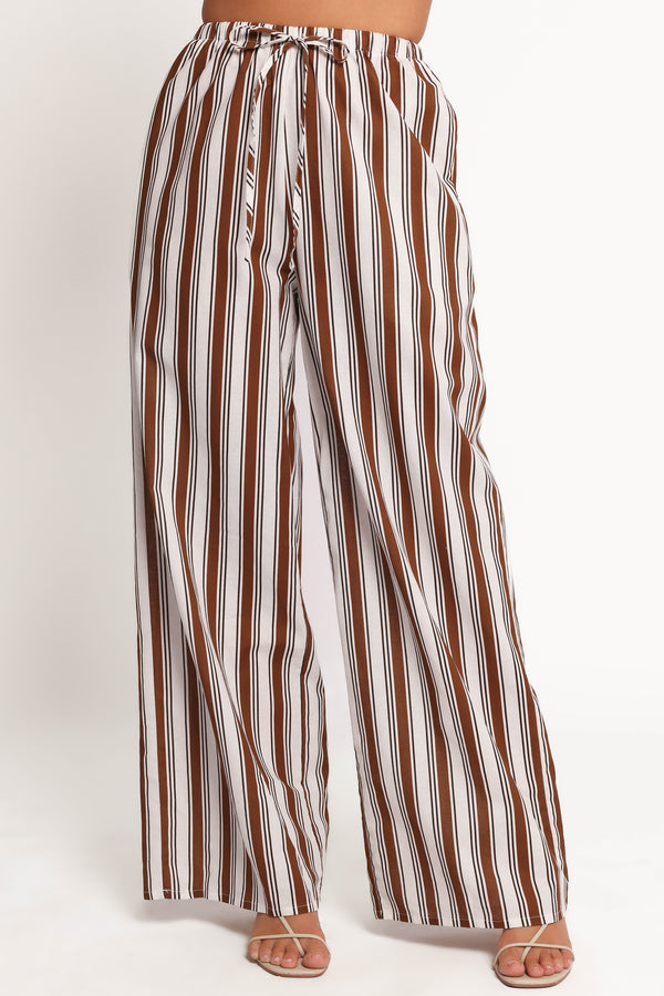 BOTTOMS Thalia Wide Leg Pant - Chocolate Stripe