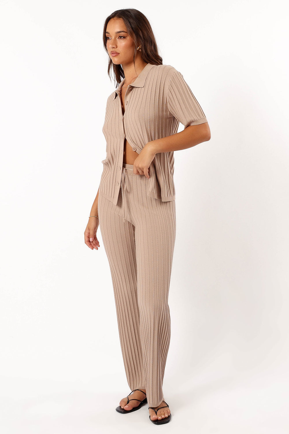 BOTTOMS @Tibi Ribbed Pant - Beige (Hold for Cool Beginnings)
