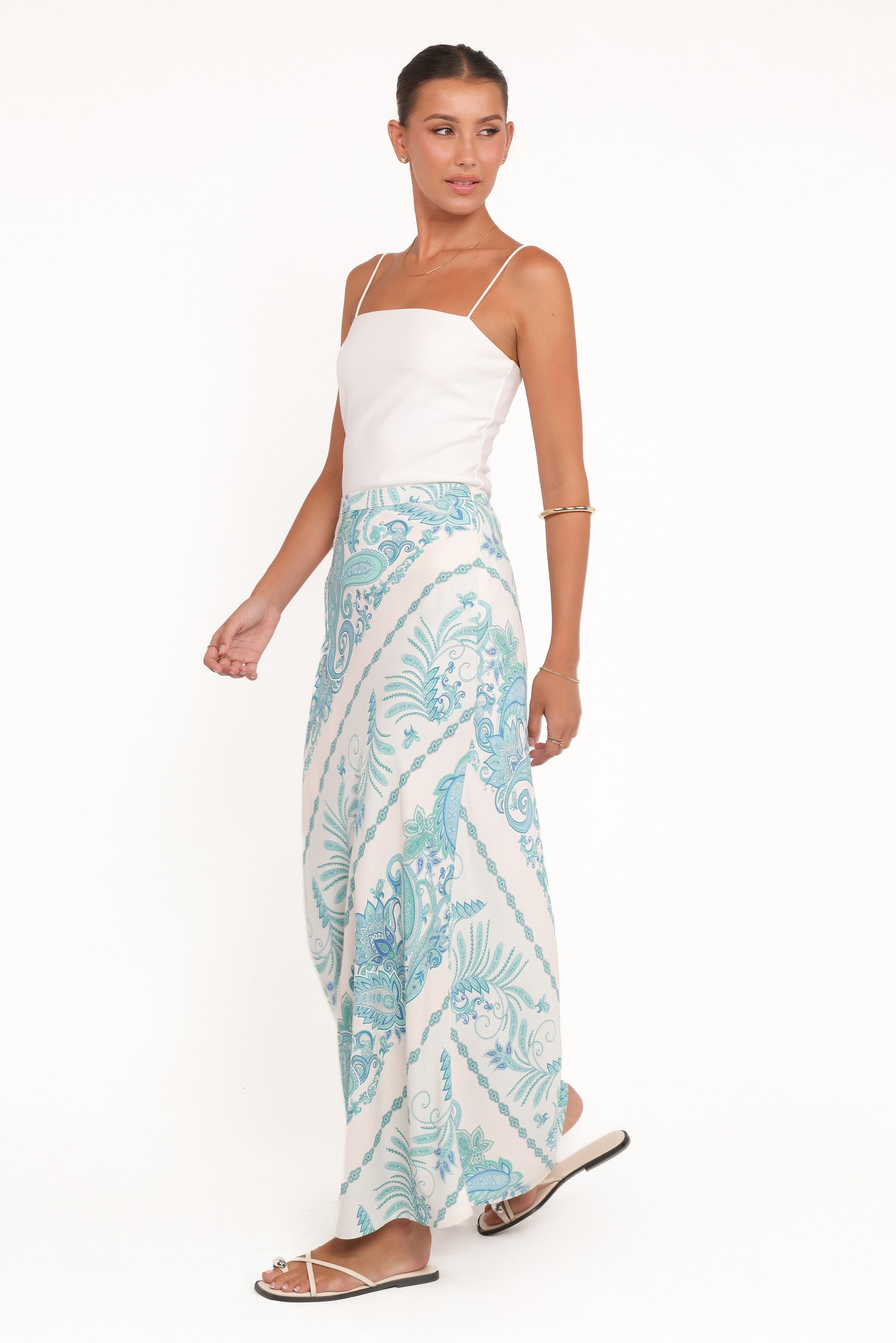 BOTTOMS Trinity Maxi Skirt - Aqua Paisley