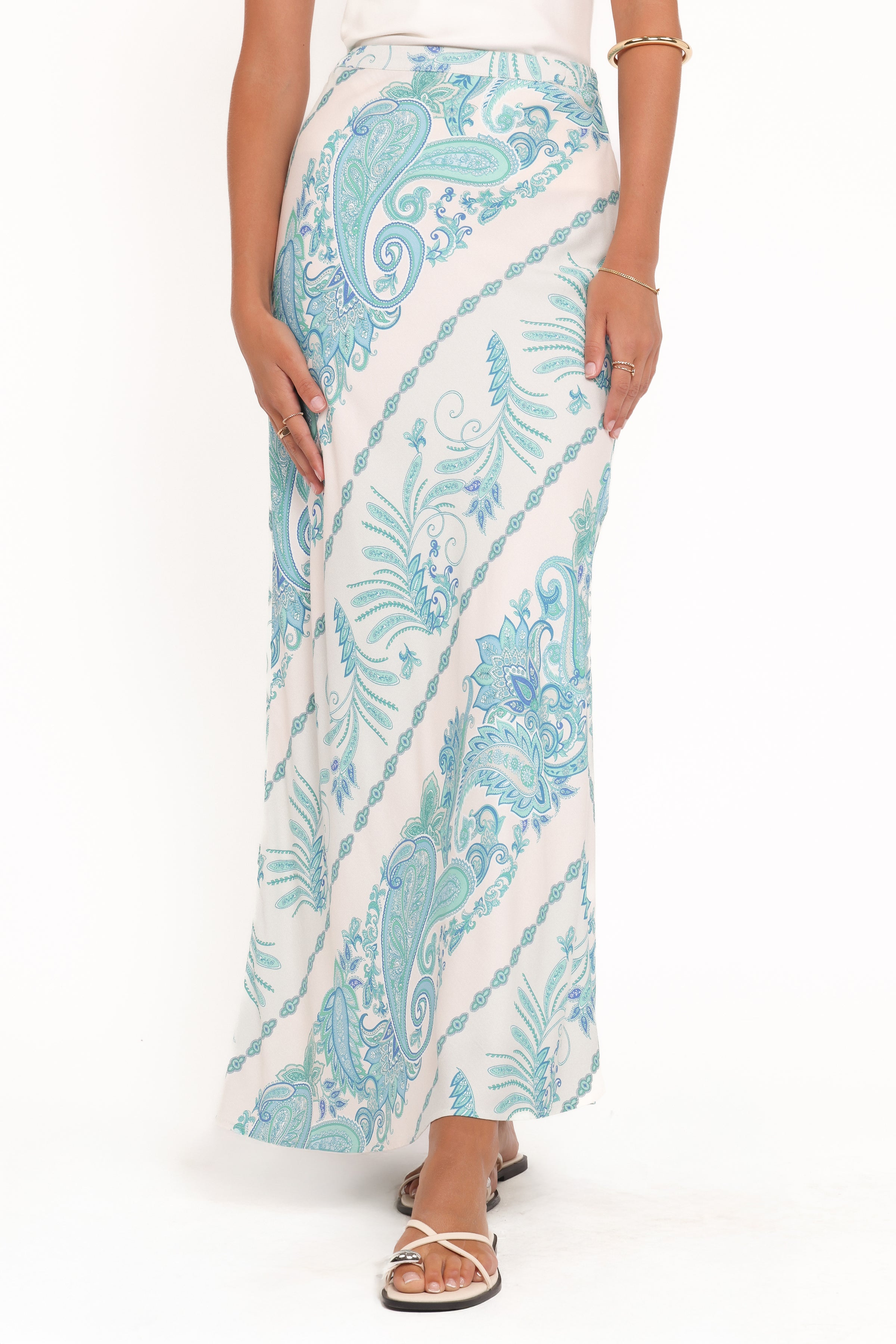 BOTTOMS Trinity Maxi Skirt - Aqua Paisley
