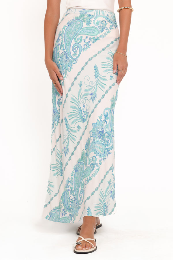 BOTTOMS Trinity Maxi Skirt - Aqua Paisley