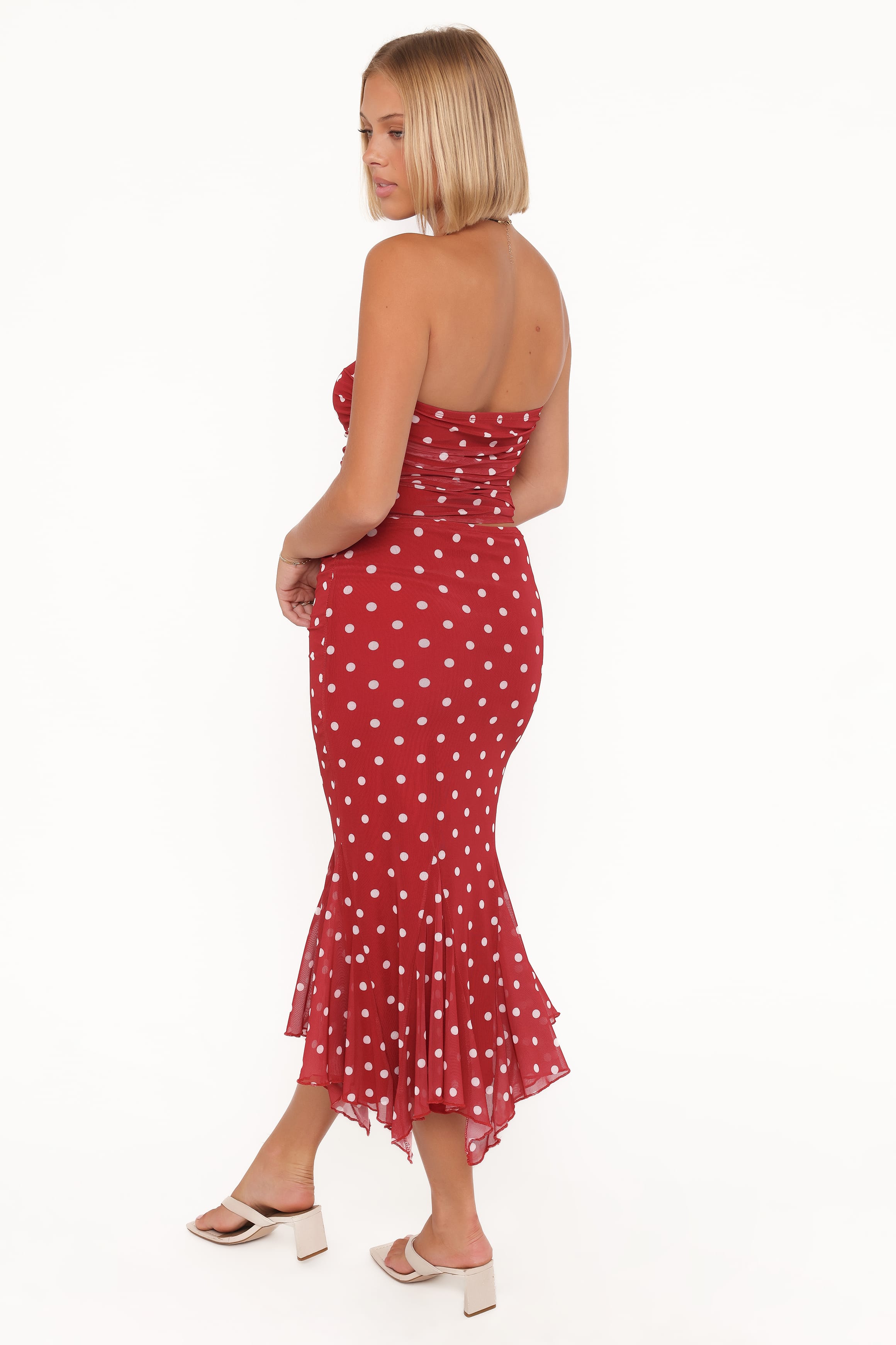 BOTTOMS Tullia Mesh Midi Skirt - Red Polka Dot