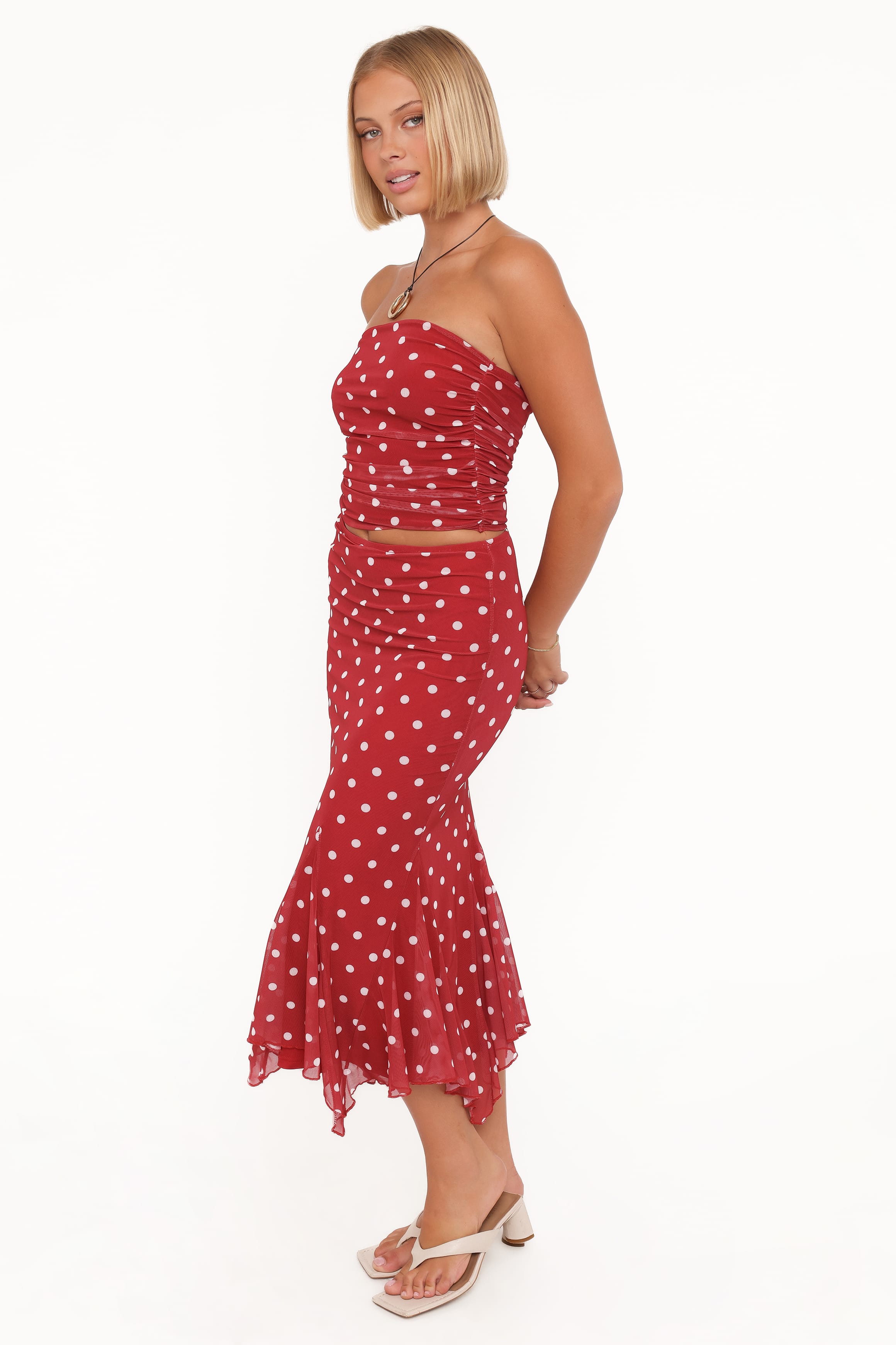 BOTTOMS Tullia Mesh Midi Skirt - Red Polka Dot