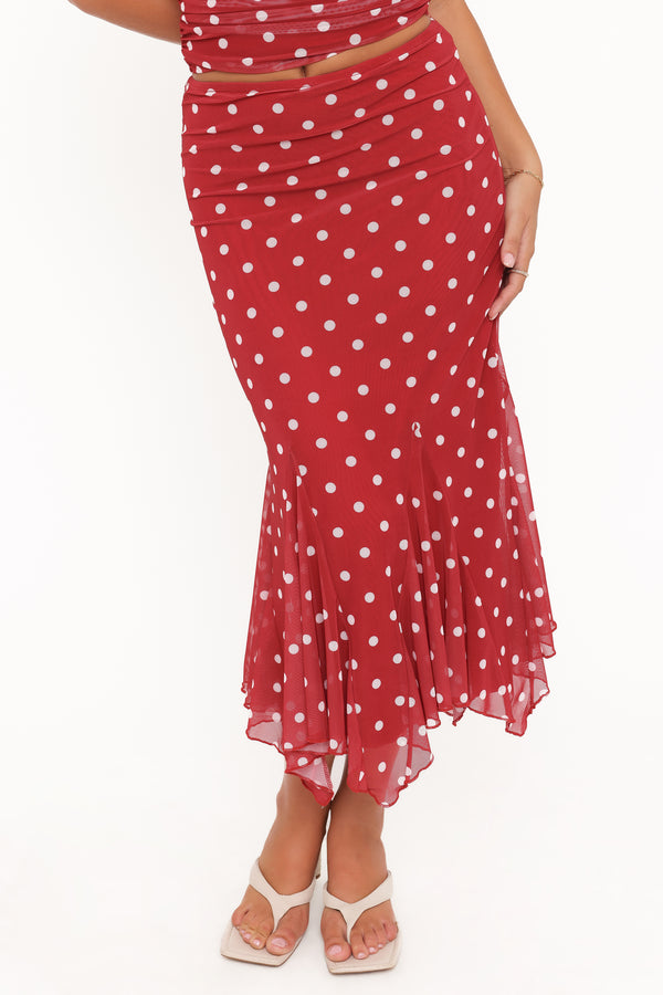 BOTTOMS Tullia Mesh Midi Skirt - Red Polka Dot